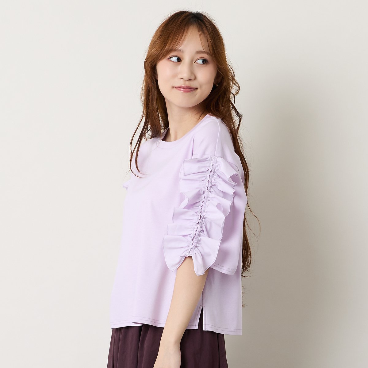 Liliane Burty Eclat 【洗える】袖配色フリルTシャツ リリアンビューティ エクラ トップス カットソー・Tシャツ ブラック ホワイト ピンク