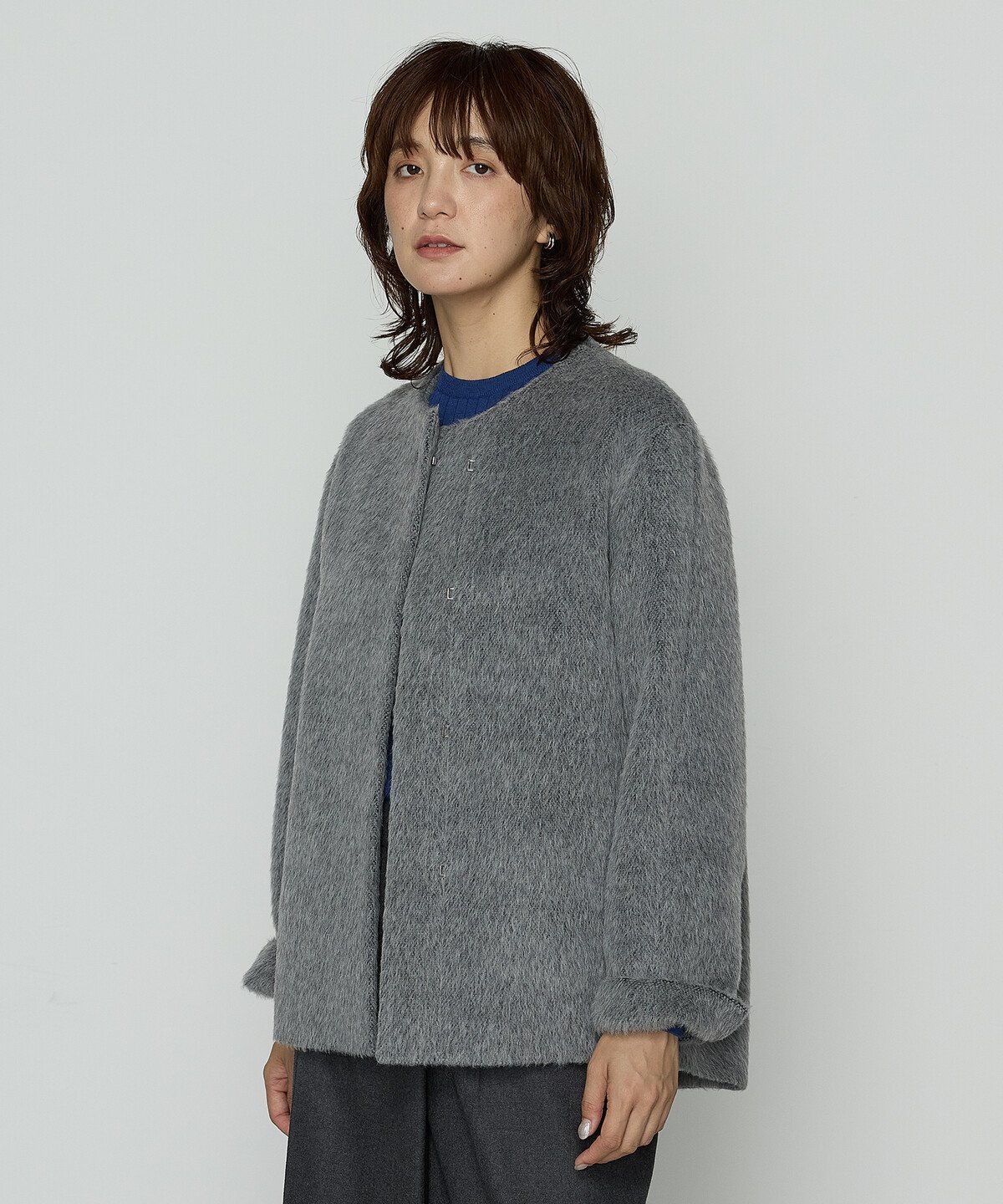 K.T KIYOKO TAKASE TALL [ TALLサイズ ] アルパカシャギー ノーカラージャコット コムサ ジャケット・アウター その他のジャケット・アウター グレー