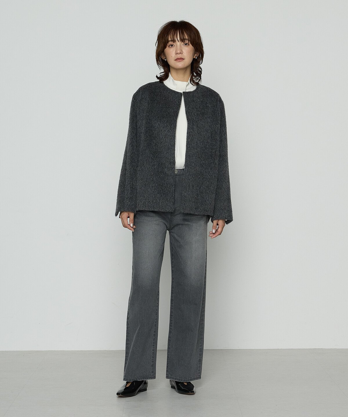 K.T KIYOKO TAKASE TALL [ TALLサイズ ] アルパカシャギー ノーカラージャコット コムサ ジャケット・アウター その他のジャケット・アウター グレー