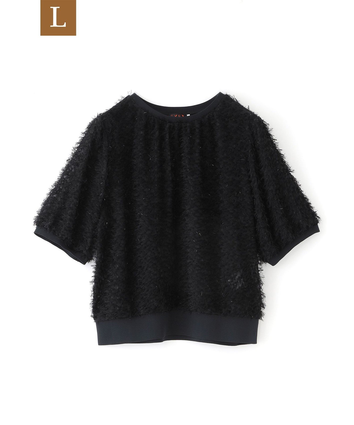 【L】【ウォッシャブル】ラメカットジャカードコンビプルオーバー サンヨー エルサイズ トップス カットソー・Tシャツ ブラック ホワイト