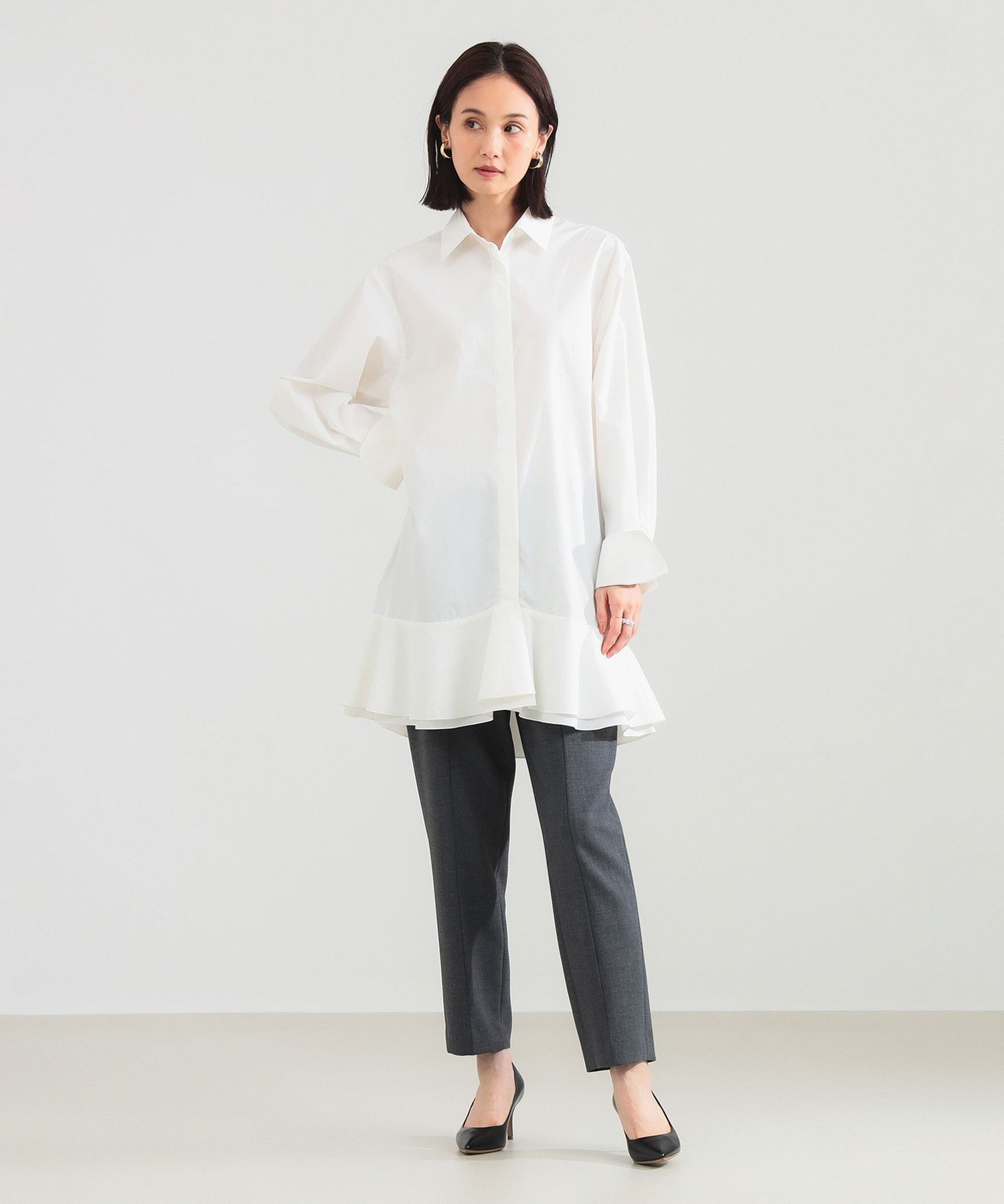 Demi-Luxe BEAMS フリルヘム シャツ ワンピース デミルクス ビームス ワンピース・ドレス その他のワンピース・ドレス ブラック ホワイト【送料無料】