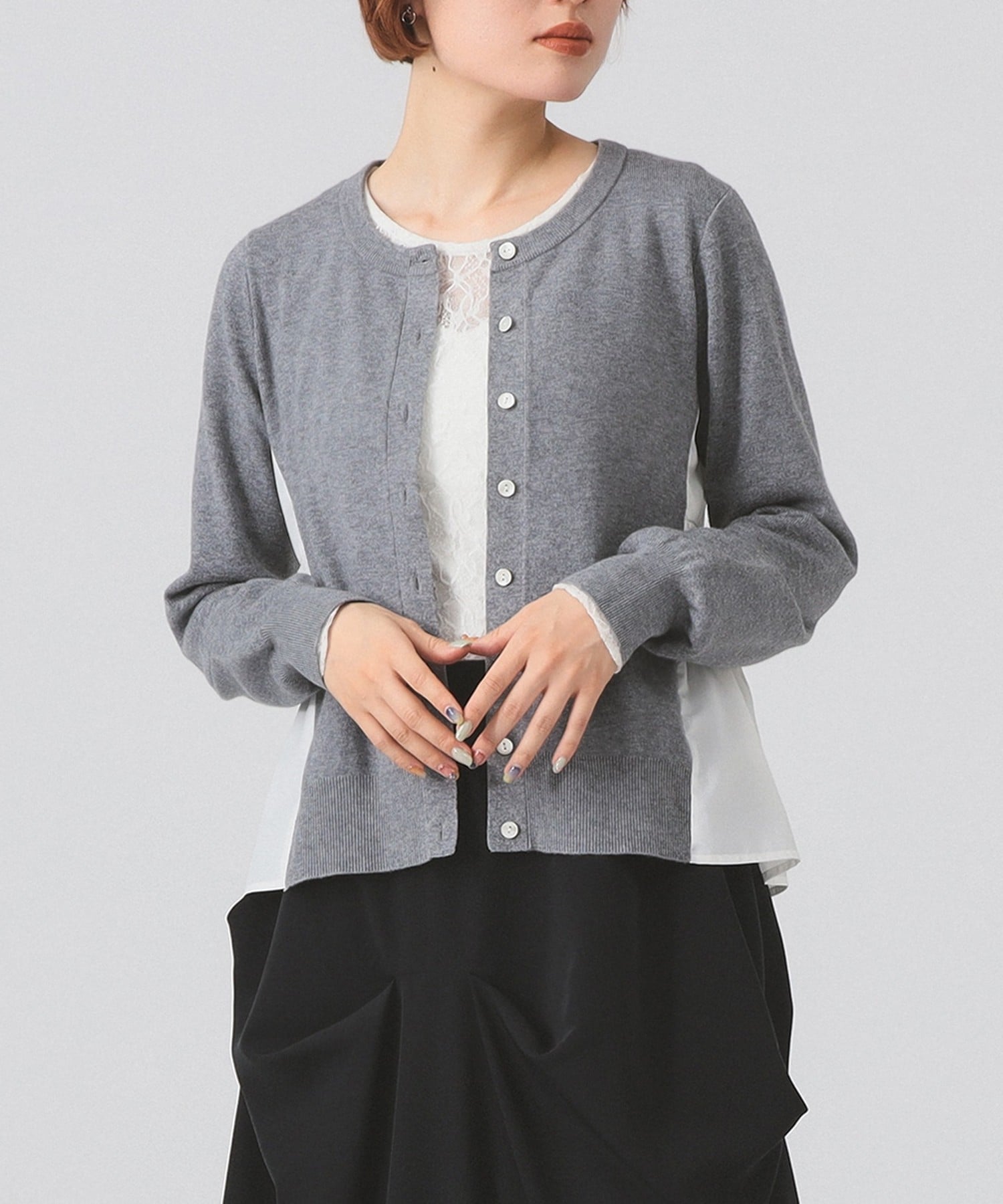 Ray BEAMS 異素材 キリカエ カーディガン ビームス ウイメン トップス カーディガン ブラック【送料無料】