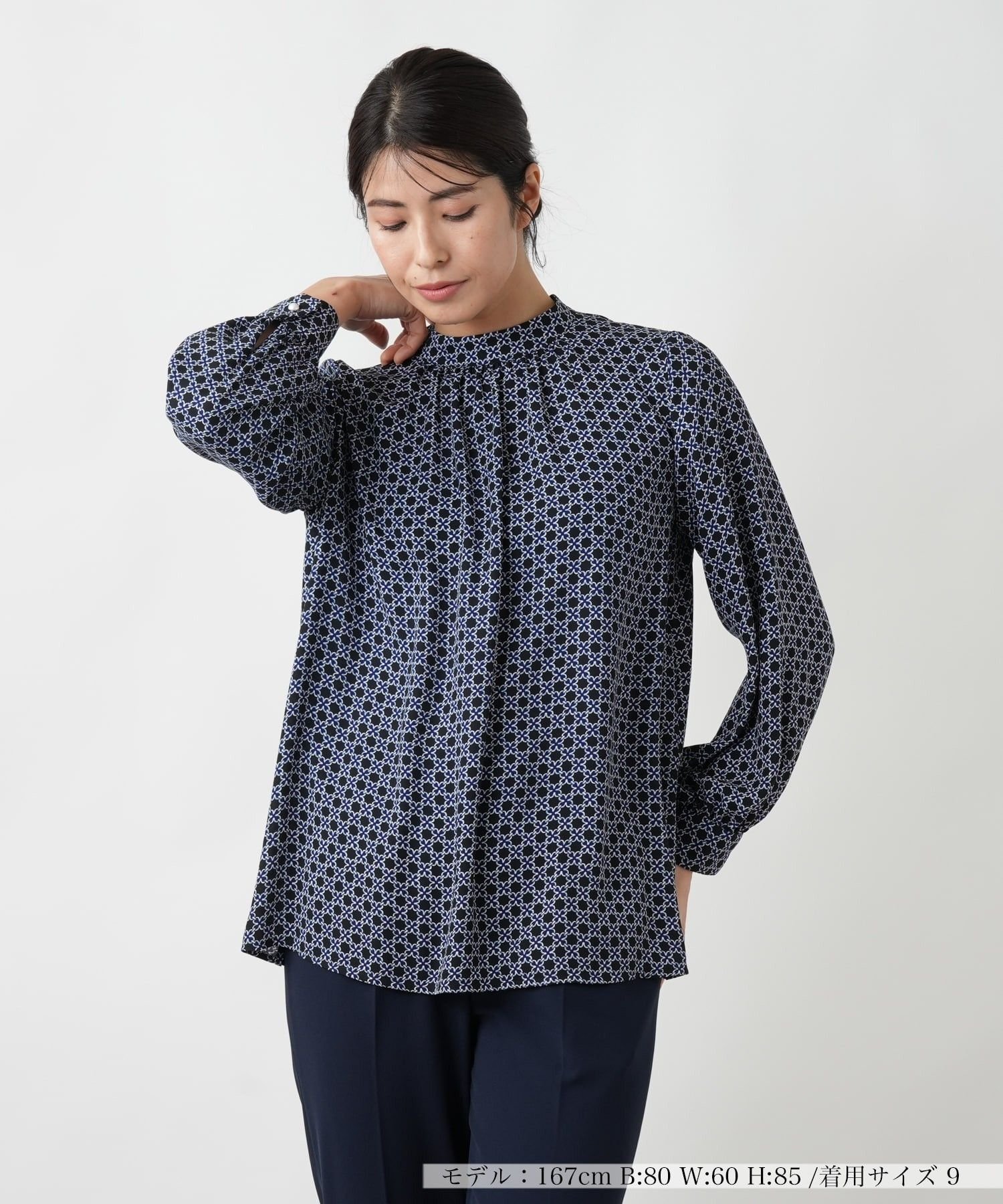 Leilian スモックブラウス レリアン トップス シャツ・ブラウス ネイビー