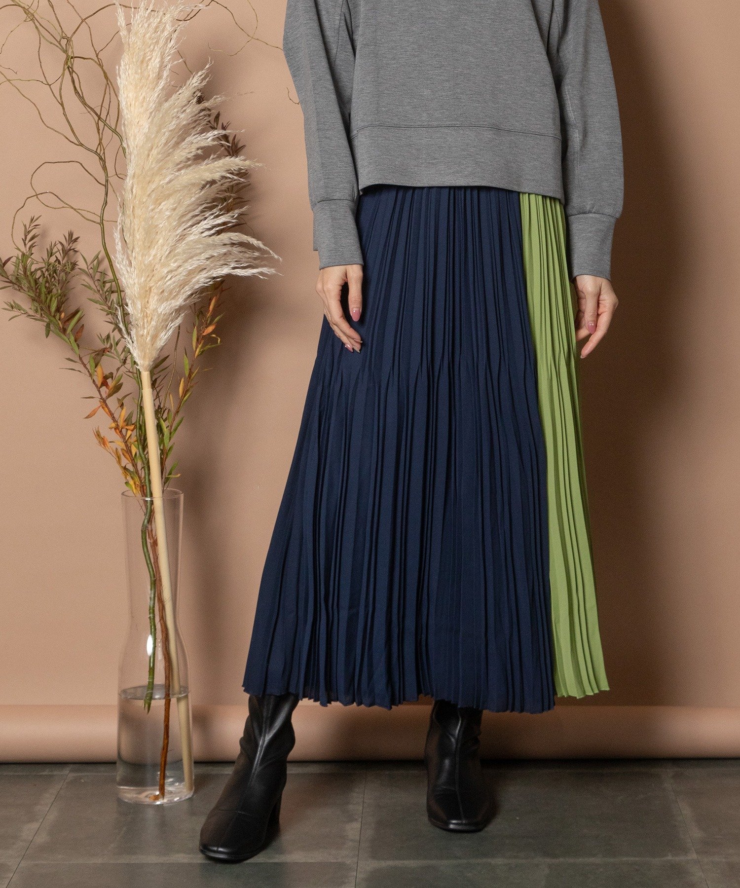 【SALE／10%OFF】Bou Jeloud バイカラープリーツスカート バブ / ブージュルード スカート ロング・マキシスカート オレンジ グリーン【送料無料】