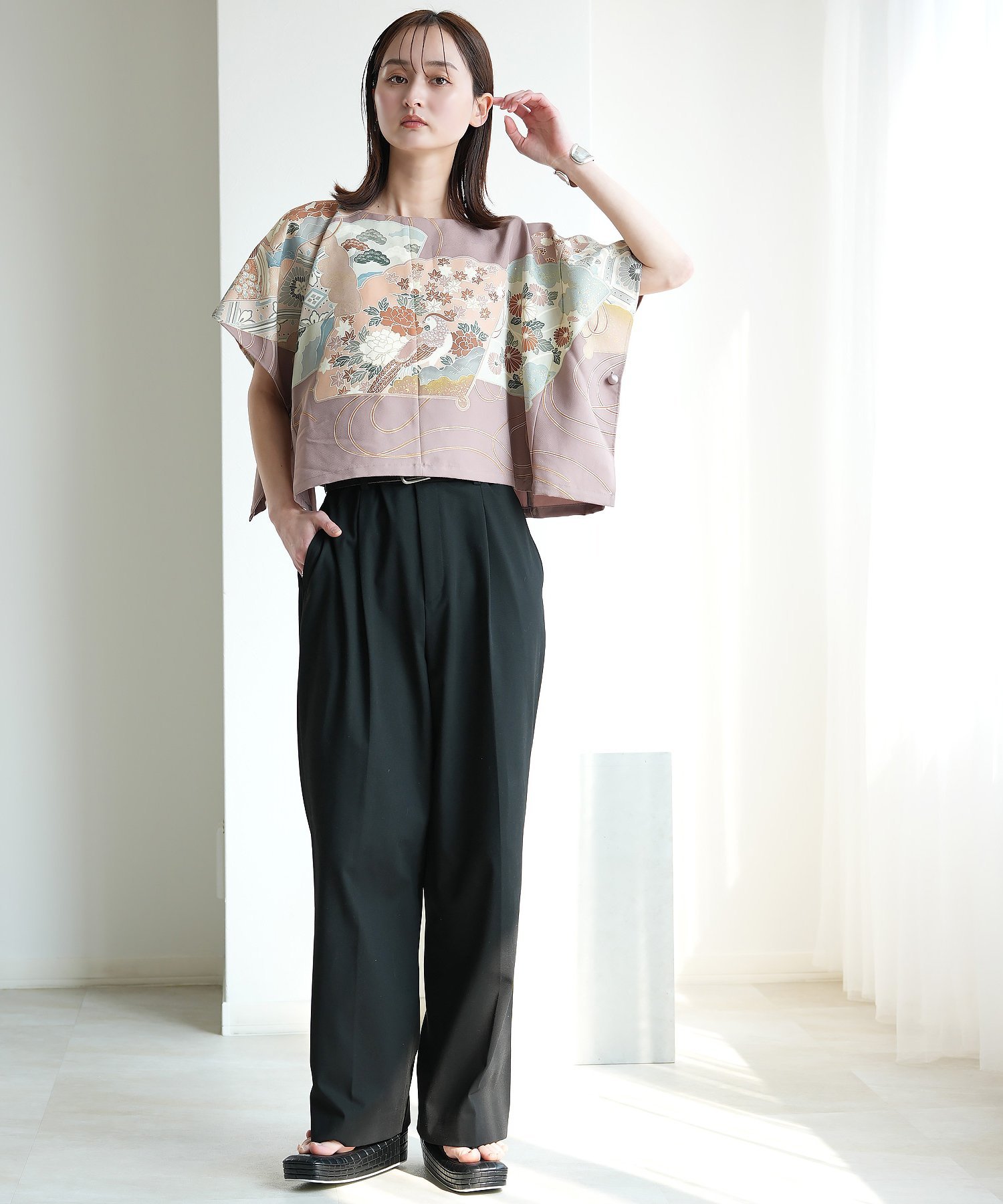 maison utatane maison utatane｜花扇の彩｜一点物｜正絹｜日本製 ウタタネ トップス シャツ・ブラウス ピンク