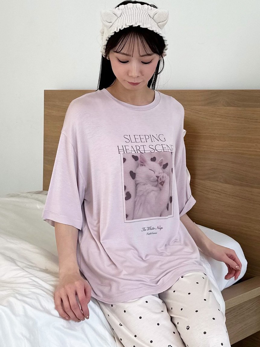 SNIDEL HOME 【接触冷感】ネコTシャツ スナイデルホーム トップス カットソー・Tシャツ ピンク