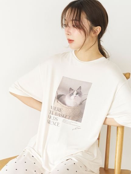 SNIDEL HOME 【接触冷感】ネコTシャツ スナイデルホーム トップス カットソー・Tシャツ ピンク