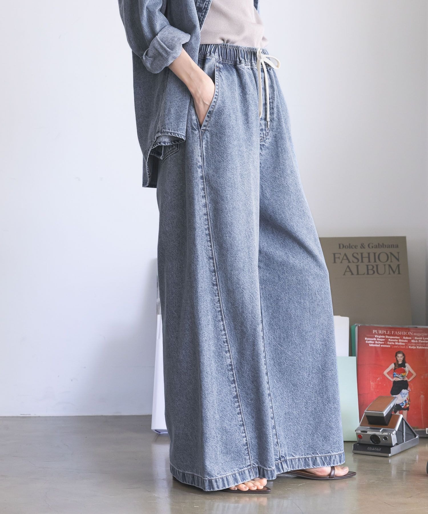 GOODデニムバギーワイドパンツ/821879 グローバルワーク パンツ ジーンズ・デニムパンツ ネイビー ブラック ブルー