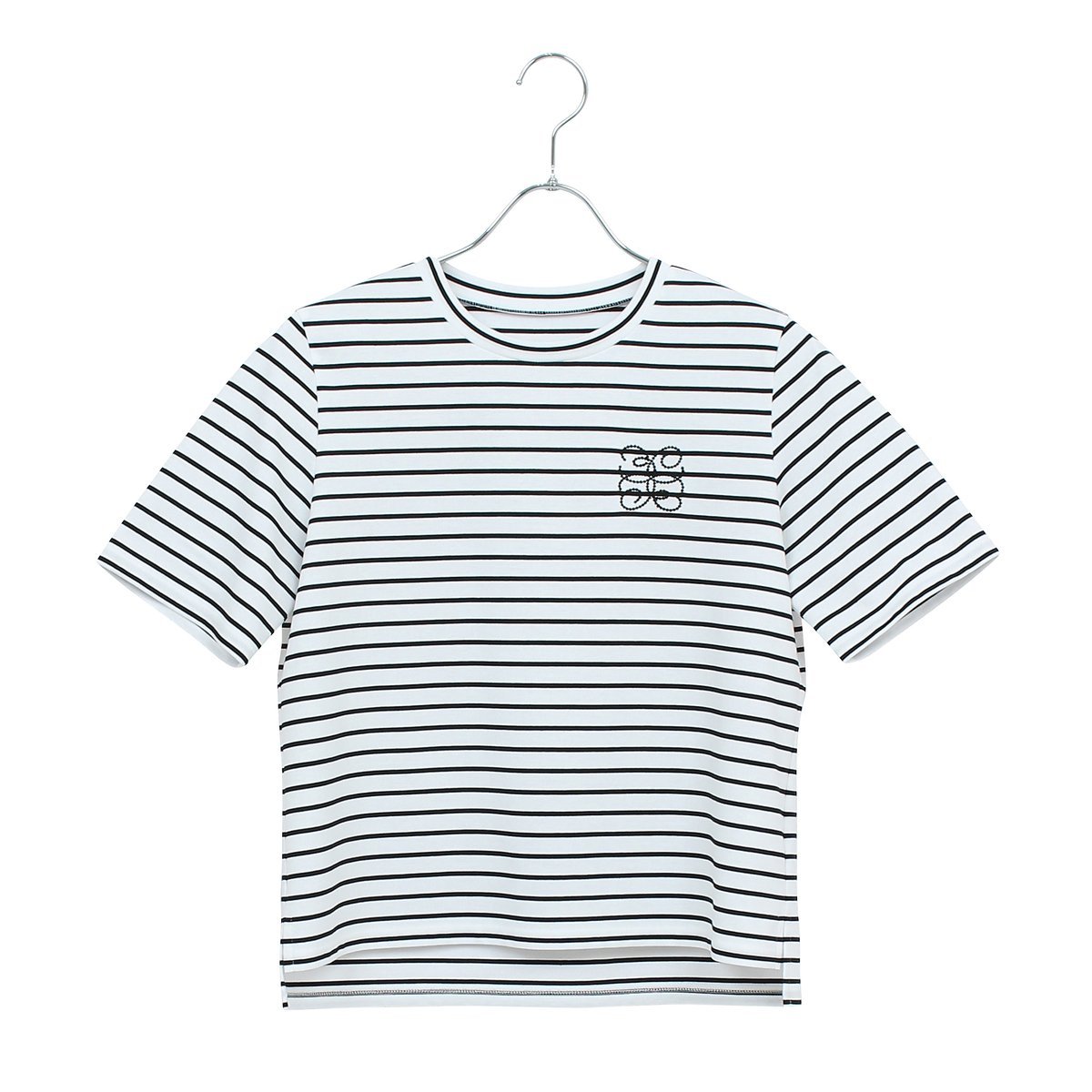Liliane Burty Eclat 【洗える】接触冷感ボーダー刺繍Tシャツ リリアンビューティ エクラ トップス カットソー・Tシャツ ブラック ホワイト