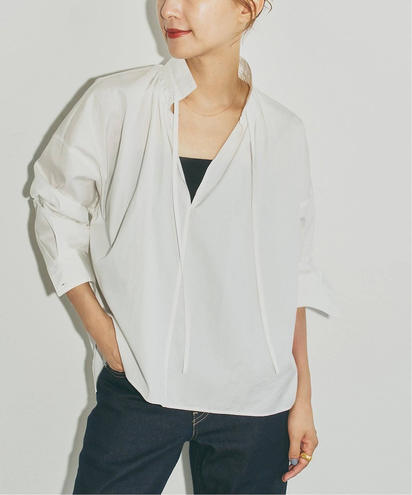Spick & Span 《40周年 別注 / 予約》TICCA / ティッカ スキッパーギャザーシャツブラウス スピックアンドスパン トップス シャツ・ブラウス ホワイト