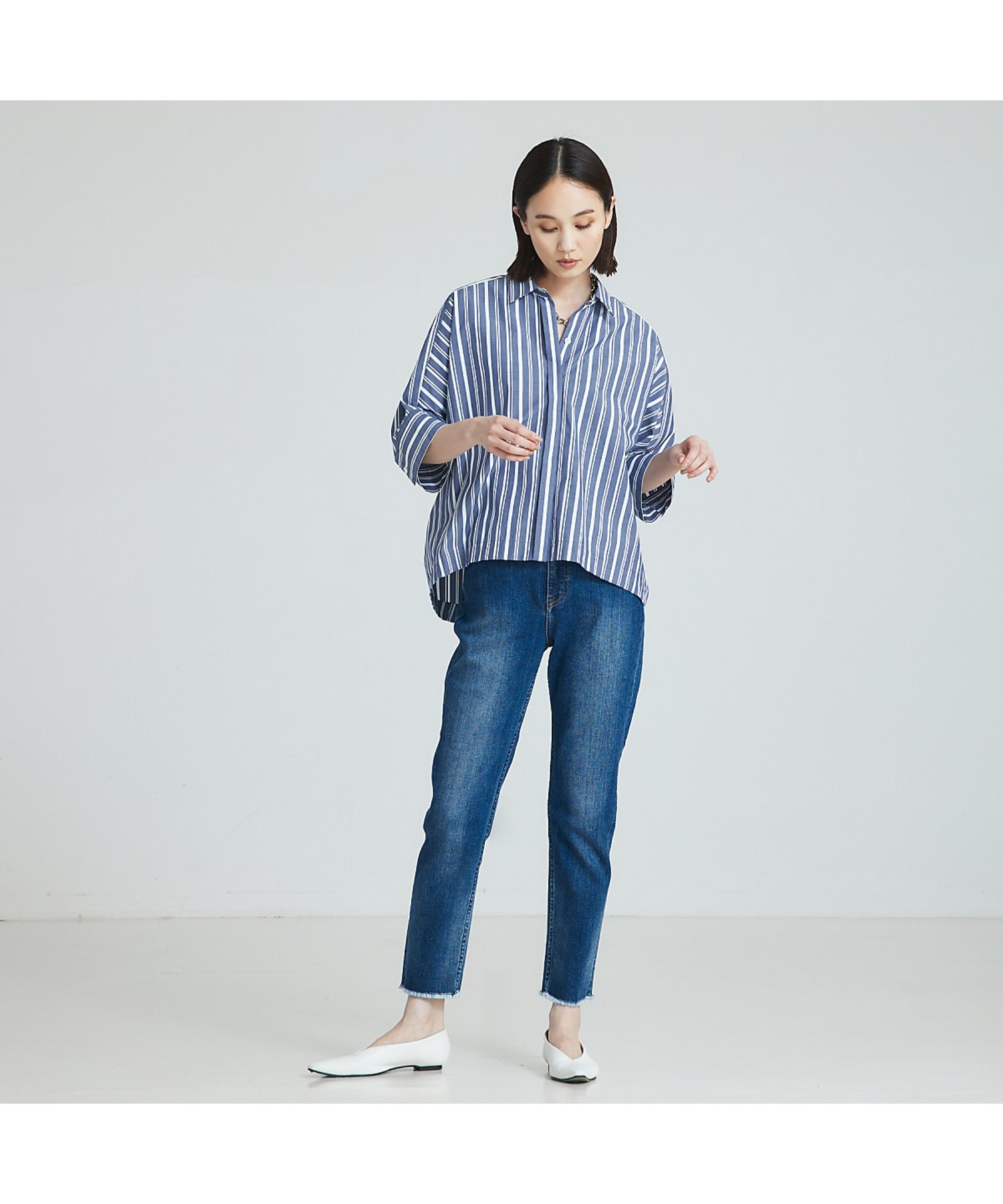 qualite 【Healthy denim】ハイライズテーパードデニム カリテ パンツ ジーンズ・デニムパンツ ブルー
