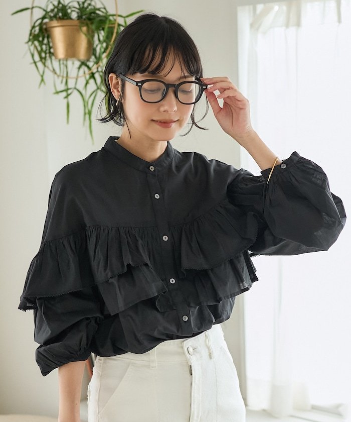 FREAK'S STORE インドボイル フリルロングスリーブブラウス フリークスストア トップス シャツ・ブラウス ホワイト ブラック パープル【送料無料】