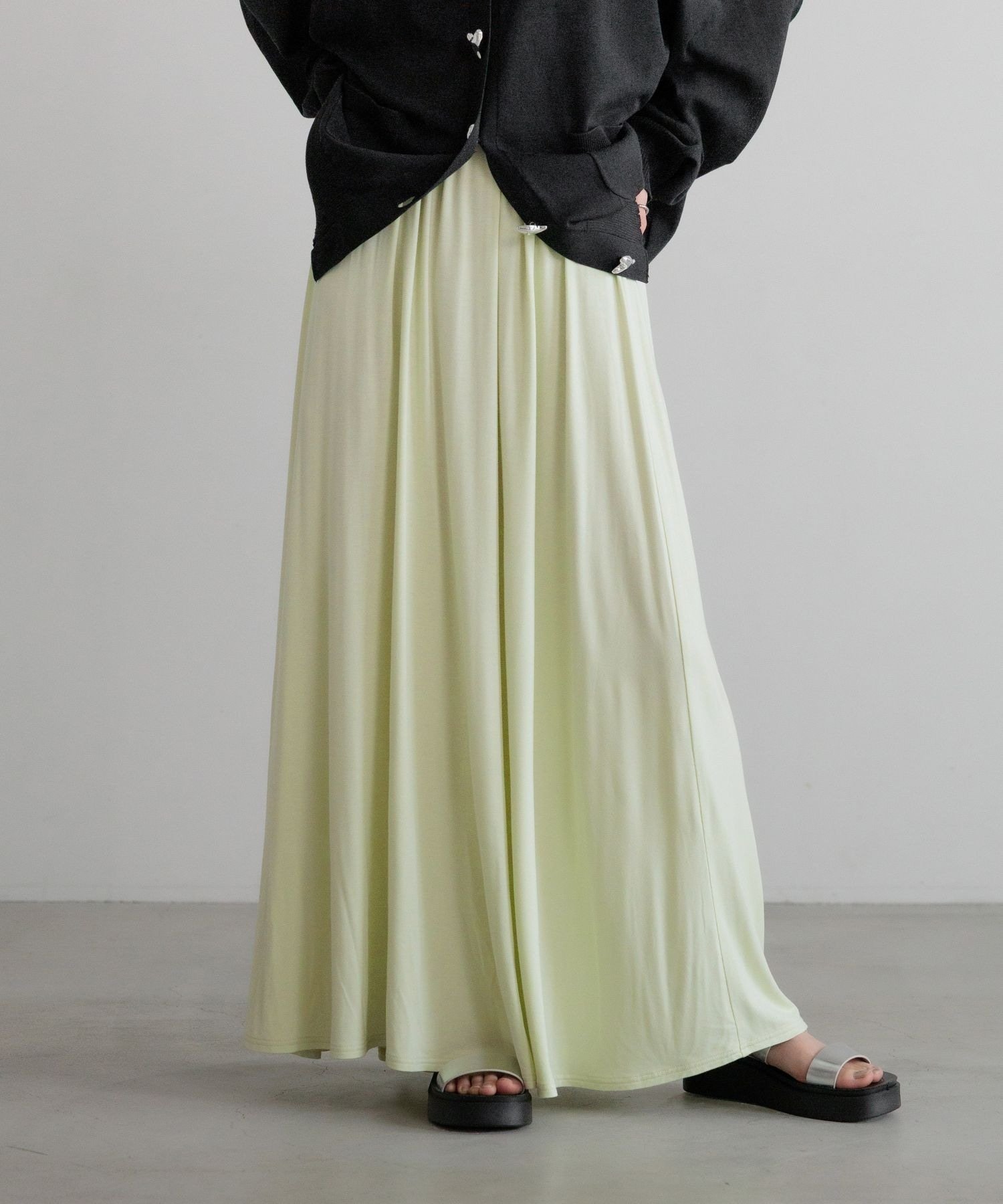 LOWRYS FARM Cut Gathered Long Skirt - Lowrys Farm Skirt, Long/Maxi Skirt, Black, Gray, Green, White [Free Shipping]