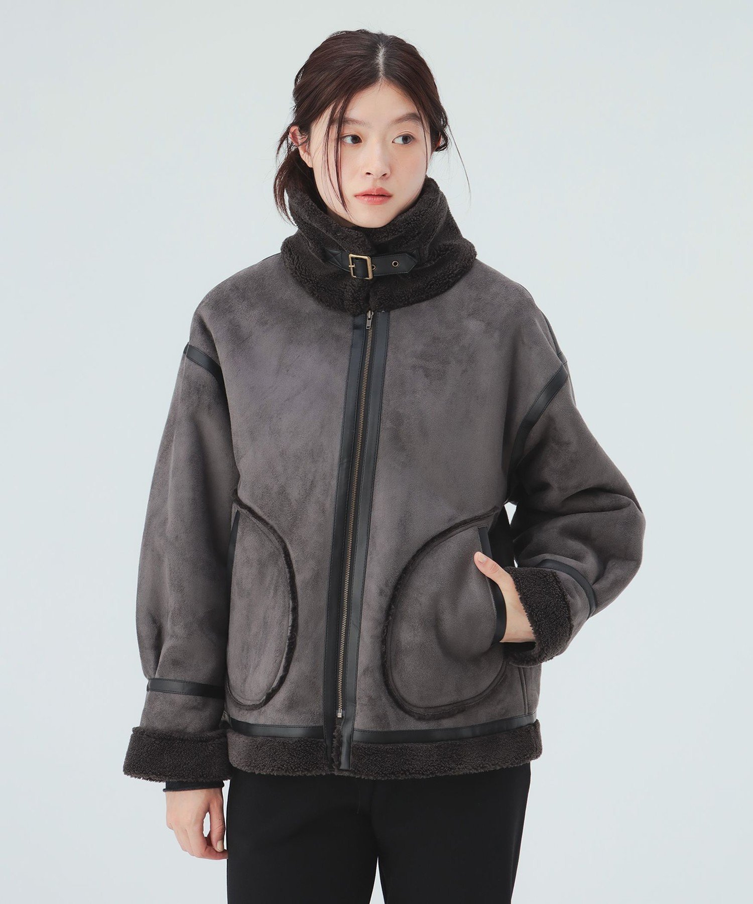 BEAMS HEART WOMEN フェイクムートン フライト ジャケット ビームス ハート ジャケット・アウター ブルゾン・ジャンパー ベージュ グレー ブラウン【送料無料】