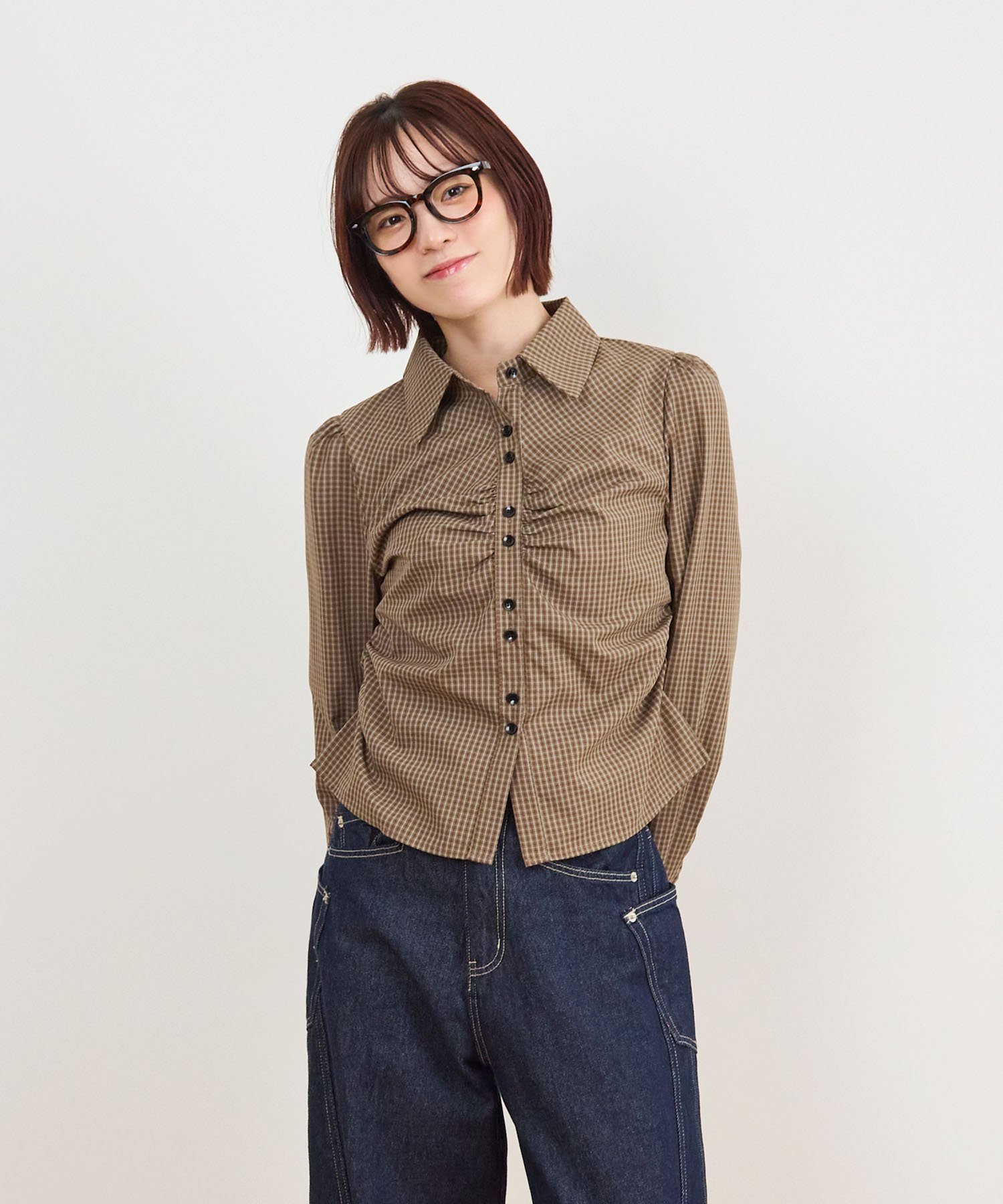 Futier Land チェックシャーリングシャツ フューティアランド トップス シャツ・ブラウス ネイビー ブラウン ブルー【送料無料】