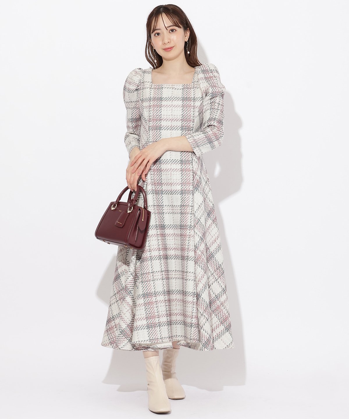 【SALE／40%OFF】WILLSELECTION ミックスツイードワンピース ウィルセレクション ワンピース・ドレス その他のワンピース・ドレス レッド パープル【送料無料】のサムネイル