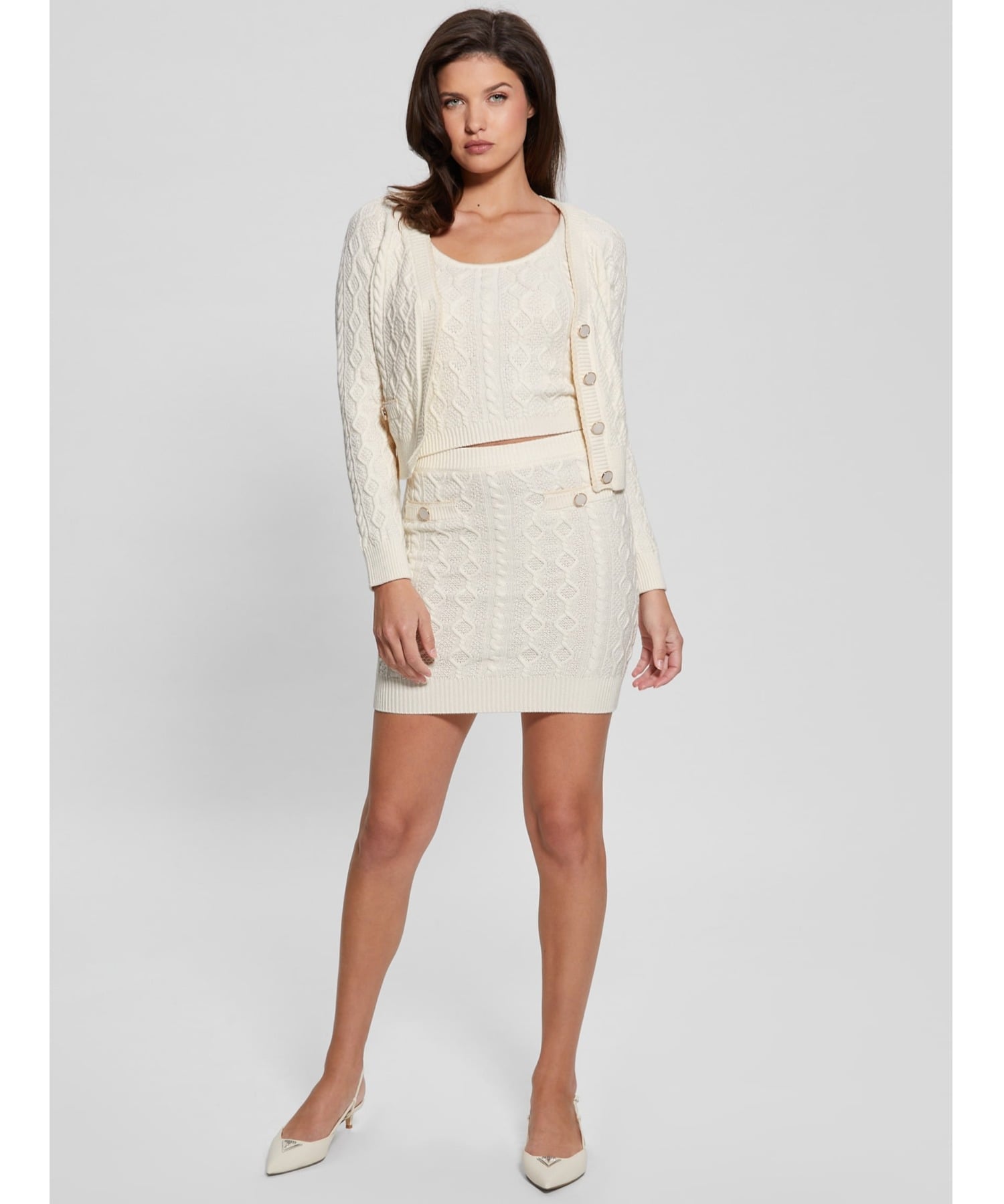 GUESS カーディガン (W)Eco Isabelle Sweater Cardigan ゲス トップス カーディガン ホワイト