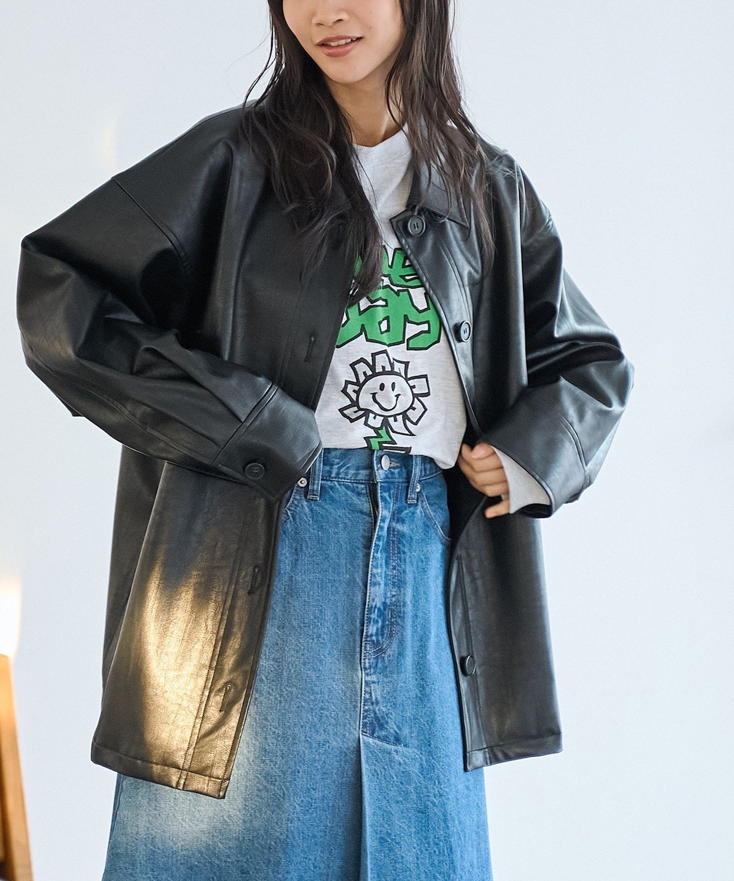 【SALE／60%OFF】coen レザーライクシャツブルゾン コーエン ジャケット・アウター ブルゾン・ジャンパー ブラック ブラウン