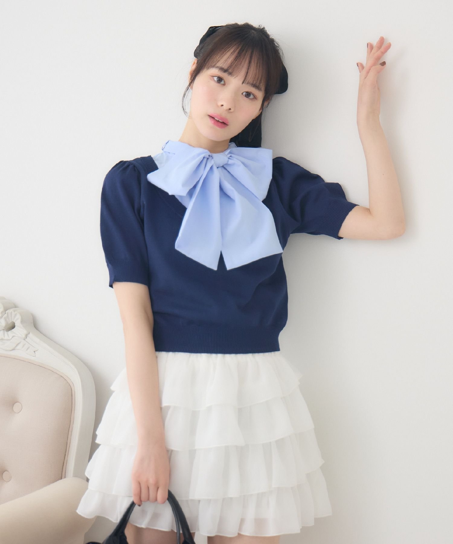 【SALE/71%OFF】ems excite レイヤード風パフ袖NTPO レトロガール トップス ニット ピンク ベージュ ネイビー