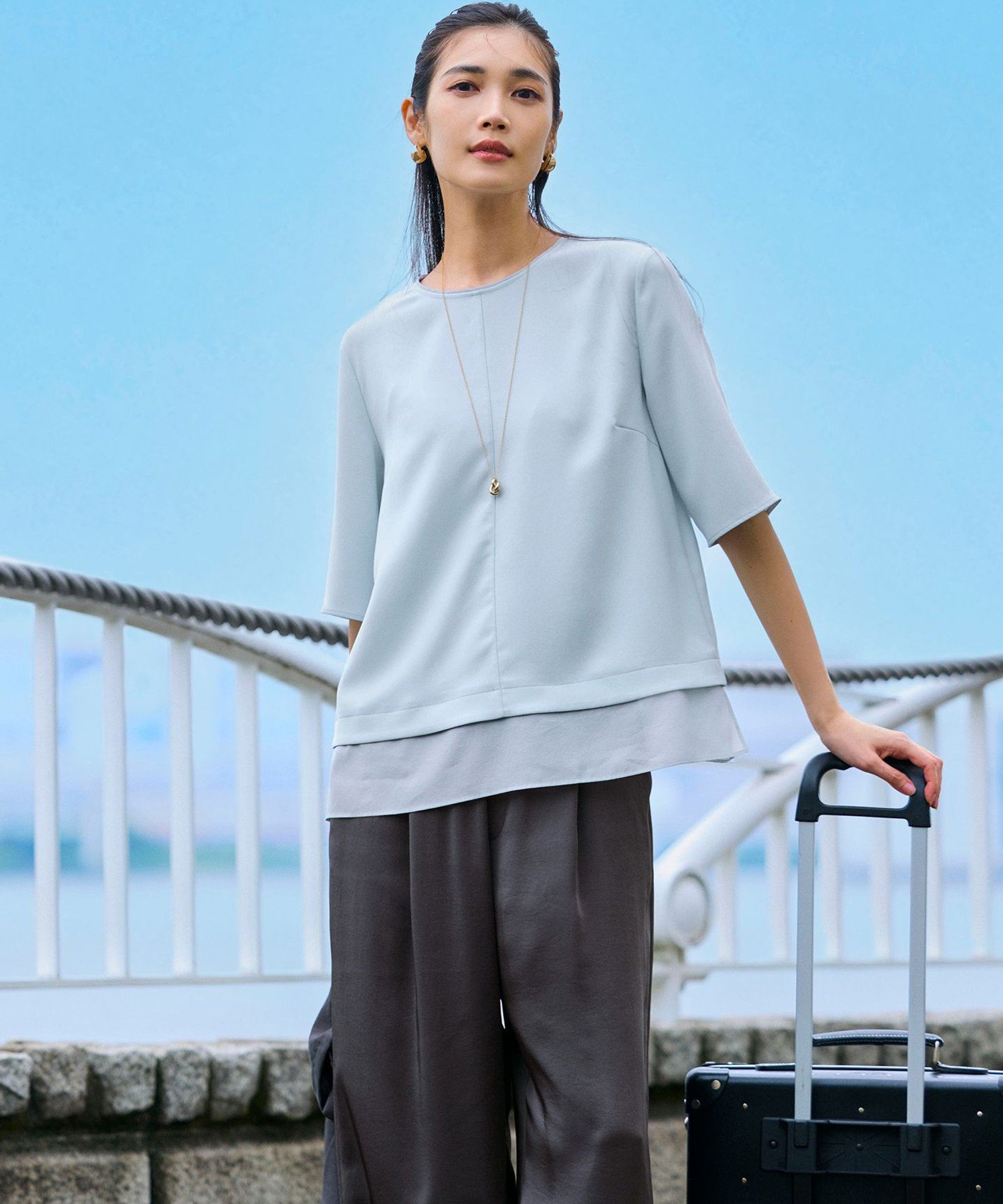 23区 L 【Oggi9月号掲載/撥水加工】スムースサテン タック ワイド パンツ ニジュウサンク パンツ その他のパンツ ベージュ グレー