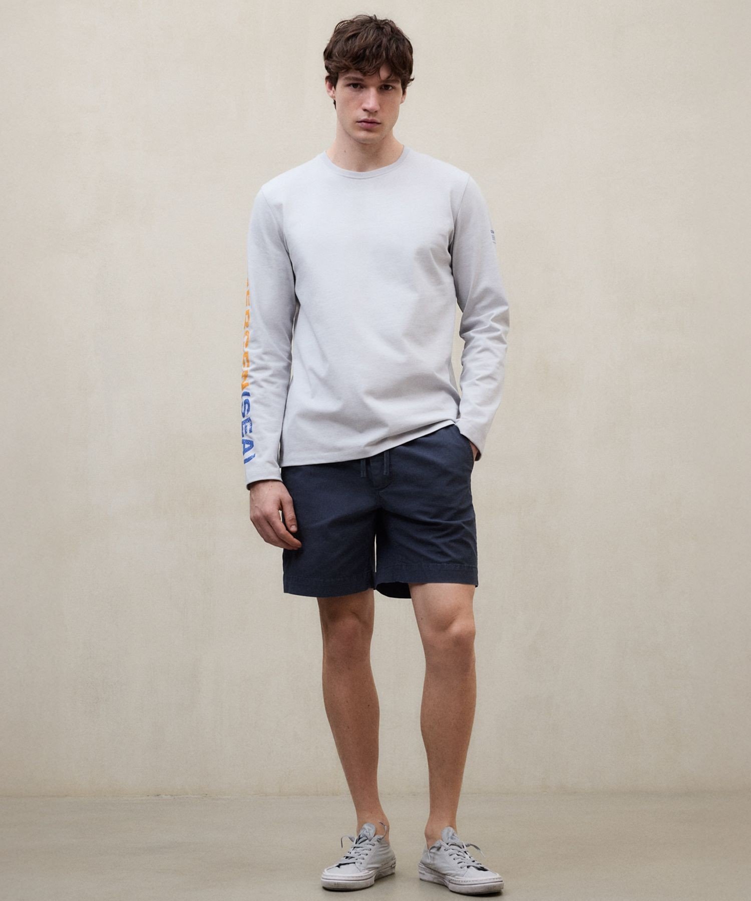GEN ロング Tシャツ/GEN T-SHIRT MAN エコアルフ トップス カットソー・Tシャツ グレー ネイビー