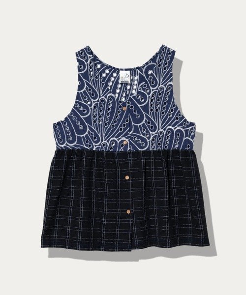 カットワークコットン ノースリーブブラウス (WOMENS) ゴースローキャラバン トップス カットソー・Tシャツ ピンク ネイビー ブルー