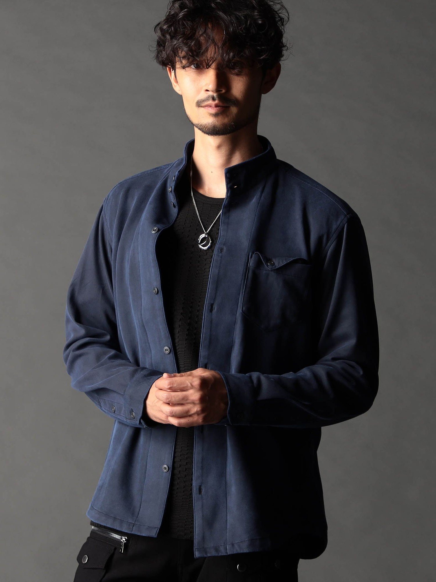 NICOLE CLUB FOR MEN 起毛ポンチ素材スタンドカラーシャツ ニコル トップス シャツ・ブラウス グレー ..