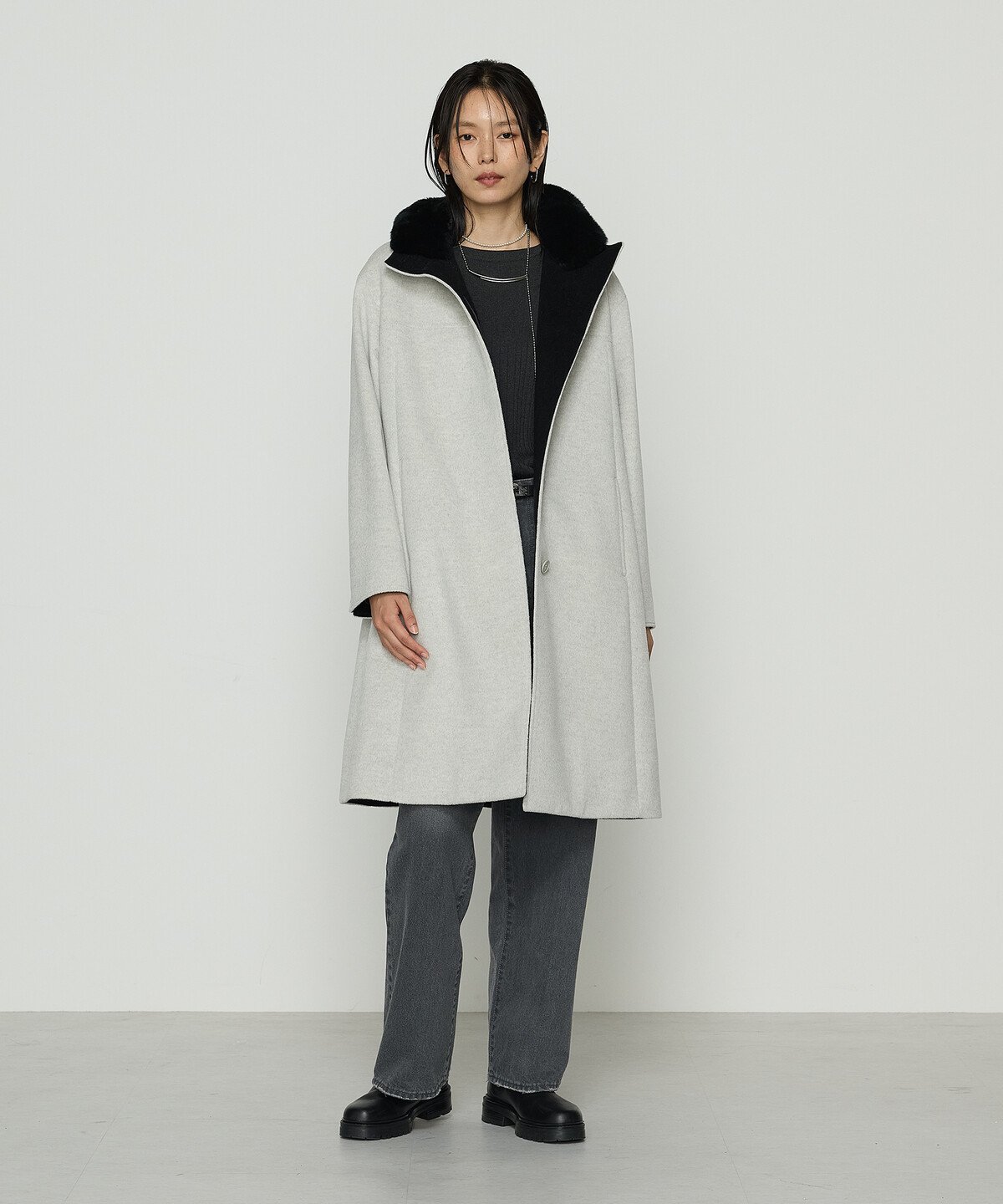 K.T KIYOKO TAKASE TALL [ TALLサイズ ] アンゴラウール スタンドフーデットコート コムサ ジャケット・アウター その他のジャケット・アウター ブラック【送料無料】