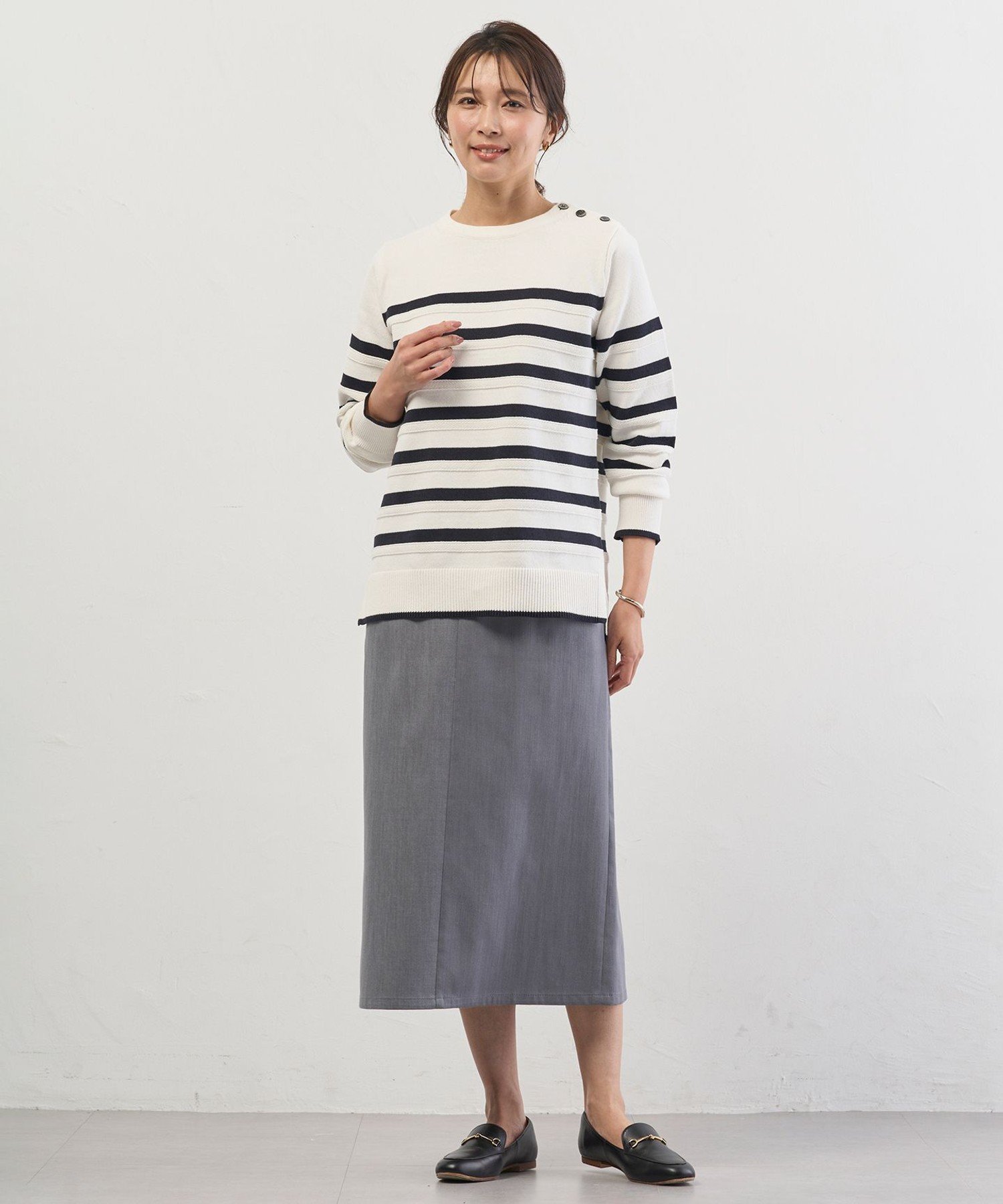 J.PRESS Cotton Polyester カラーボーダー ニット ジェイプレス トップス ニット ホワイト