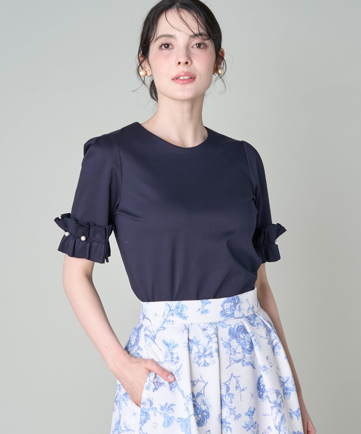 Maglie par ef-de 《大きいサイズ》袖フリルプルオーバー マーリエ ル カセット トップス カットソー・Tシャツ ブルー ネイビー