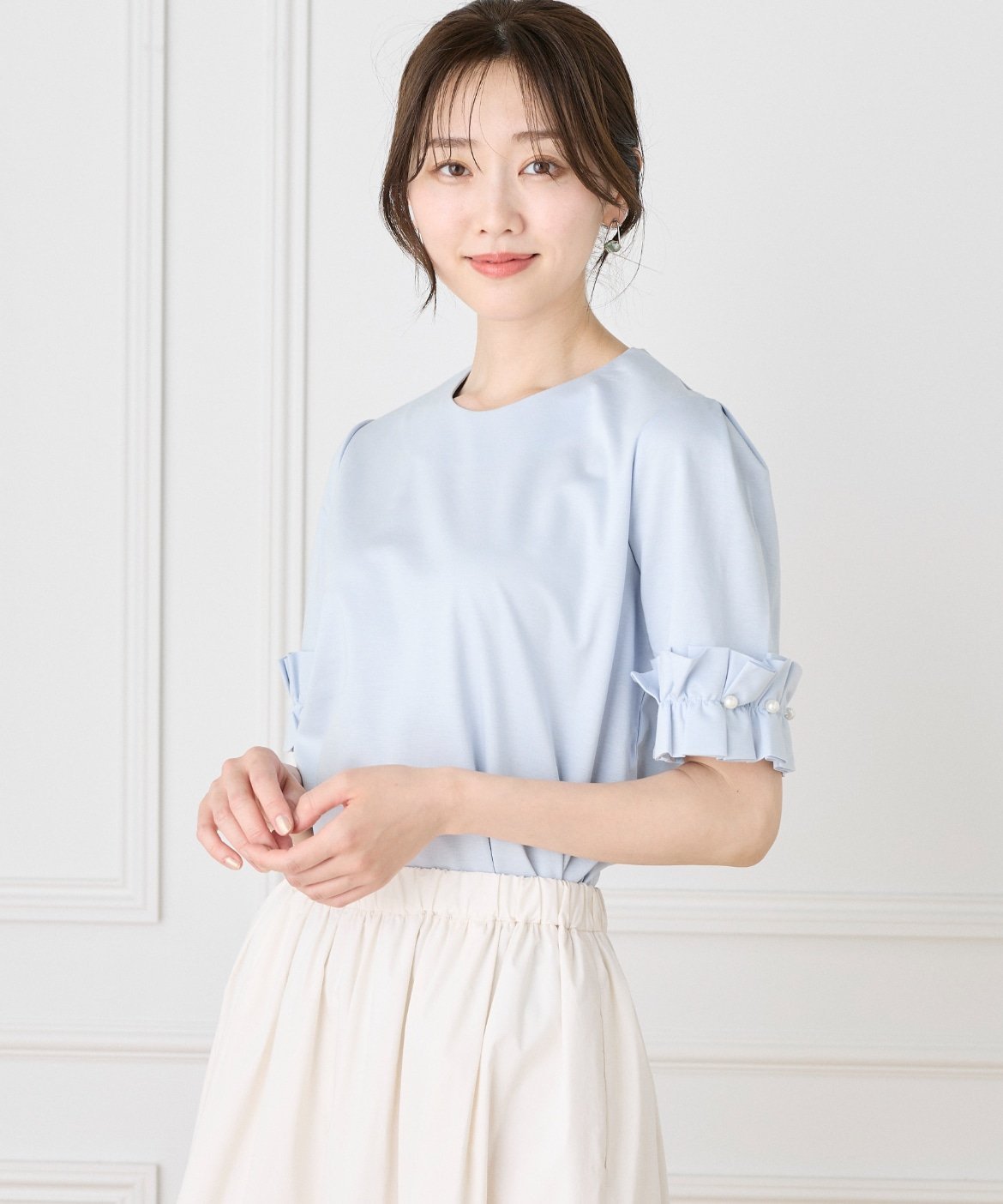 Maglie par ef-de 《大きいサイズ》袖フリルプルオーバー マーリエ ル カセット トップス カットソー・Tシャツ ブルー ネイビー
