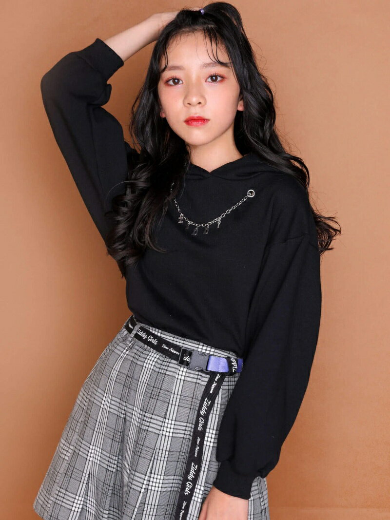 【SALE／60%OFF】ZIDDY 【ニコ☆プチ掲載】 BIG ロゴ フード ネックレス 付き 長袖 パーカー (130~160cm) ベベ オンライン ストア トップス スウェット・トレーナー パープル ブラックのサムネイル