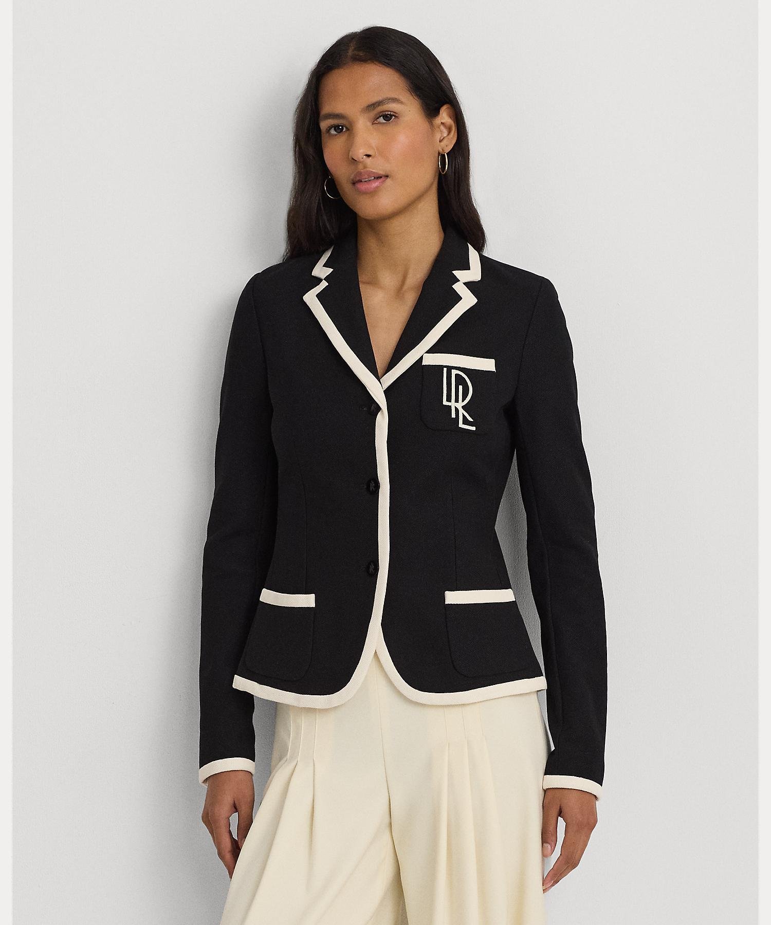 ローレンラルフローレン アウター レディース LAUREN RALPH LAUREN ツートーン ストレッチ コットン ピケ ブレザー ラルフローレン ジャケット・アウター テーラードジャケット・ブレザー ブラック【送料無料】