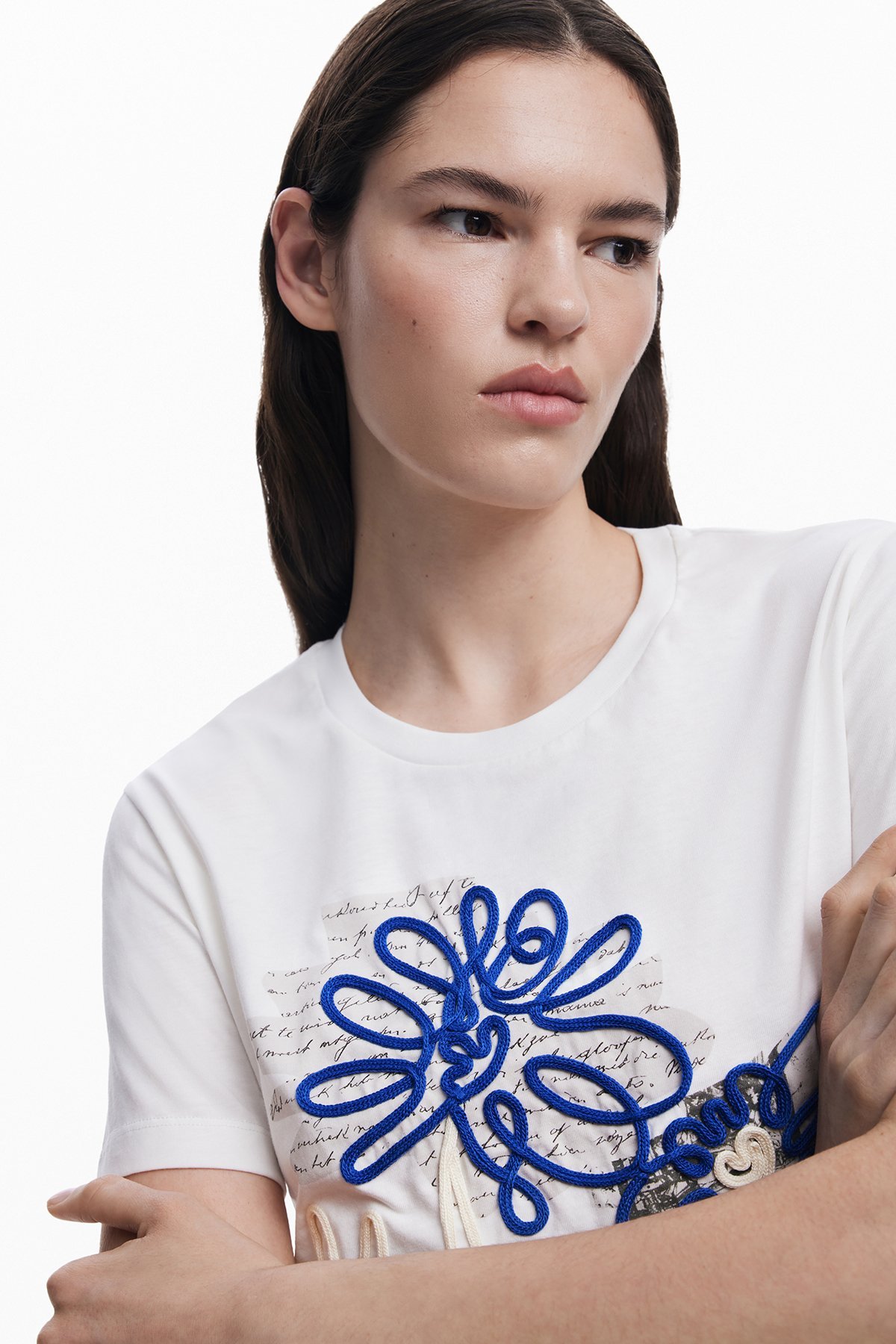 フラワーコードTシャツ デシグアル トップス カットソー・Tシャツ ホワイト