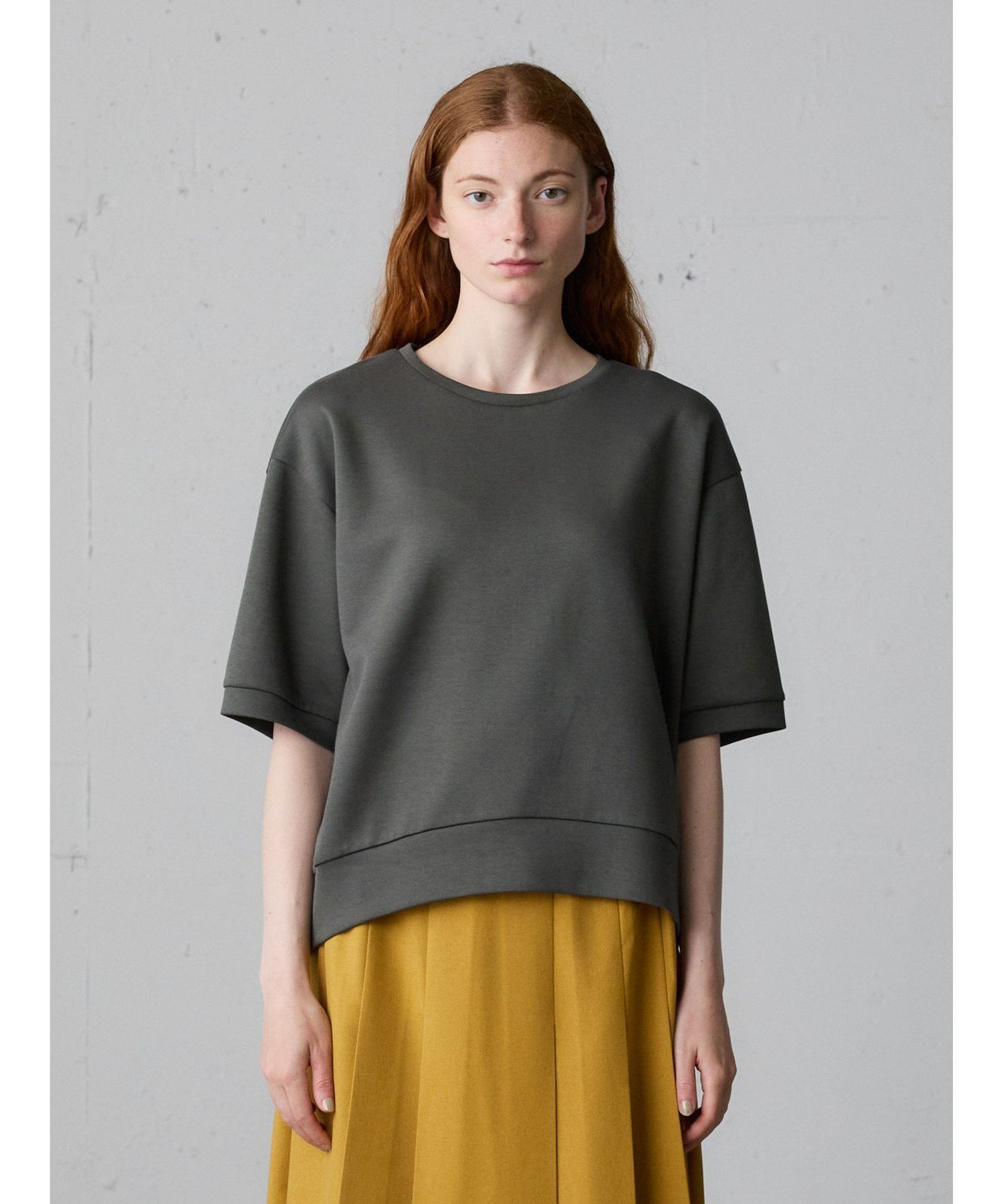 MidiUmi MidiUmi ダンボールニットハーフスリーブプルオーバー マーコート トップス カットソー・Tシャツ ブラック ホワイト グレー【送料無料】