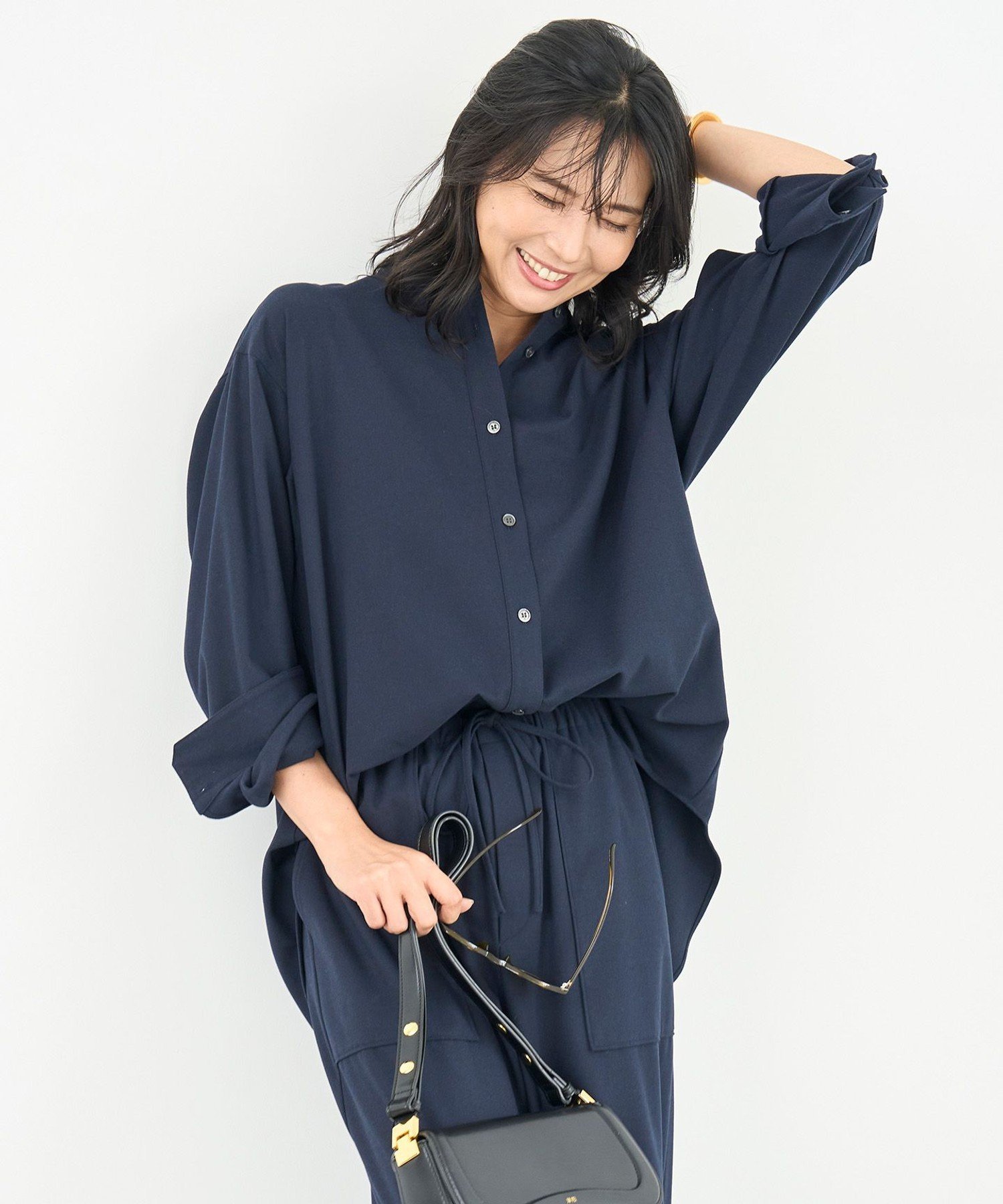 UNFILO ライトフランネル オーバーシャツ アンフィーロ トップス シャツ・ブラウス ネイビー グレー ブラウン【送料無料】のサムネイル