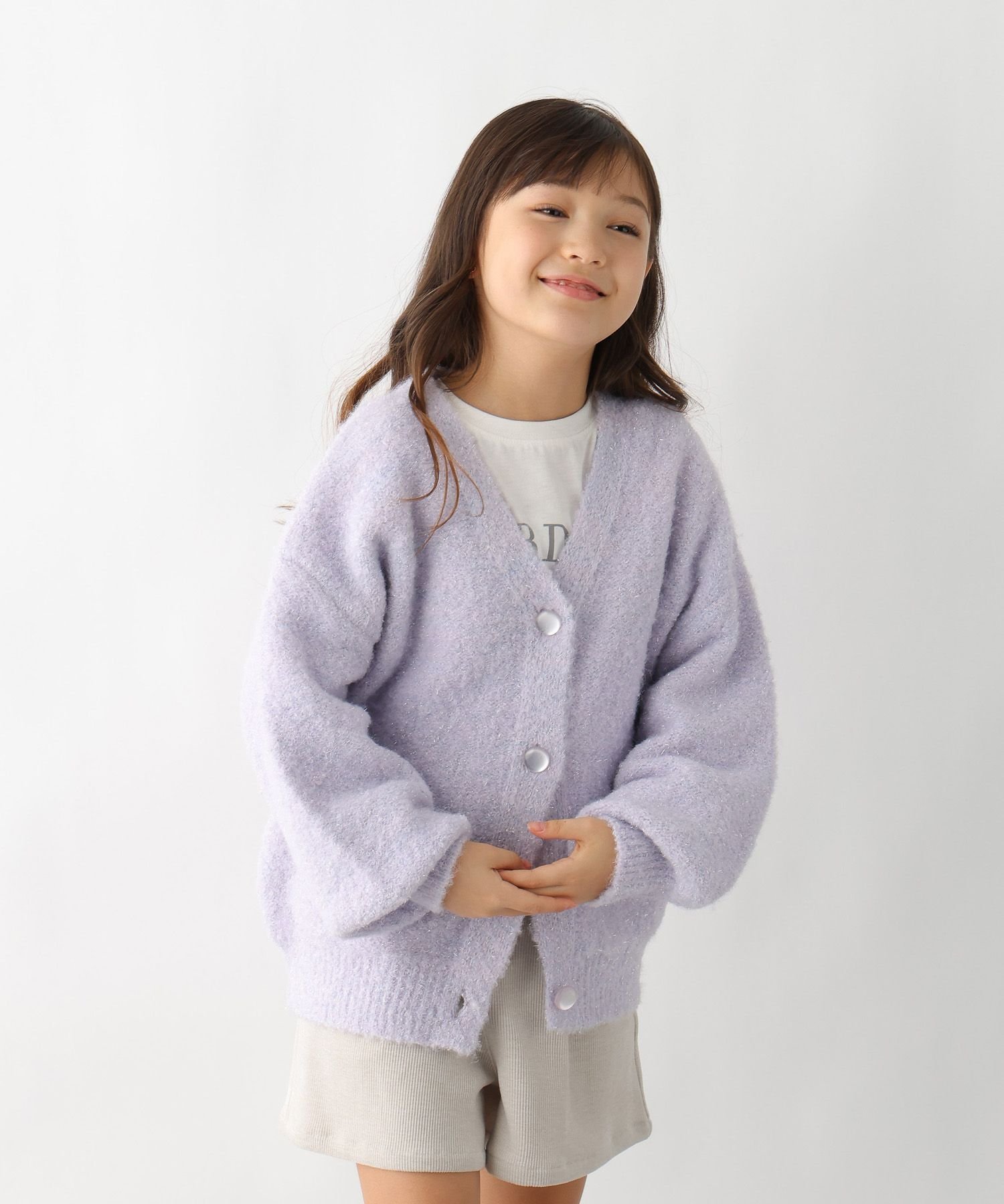 【SALE／30%OFF】GLOBAL WORK 洗えるMIXニットラメカーデ/キッズ/599745 グローバルワーク トップス カーディガン パープル ベージュ グリーン 3