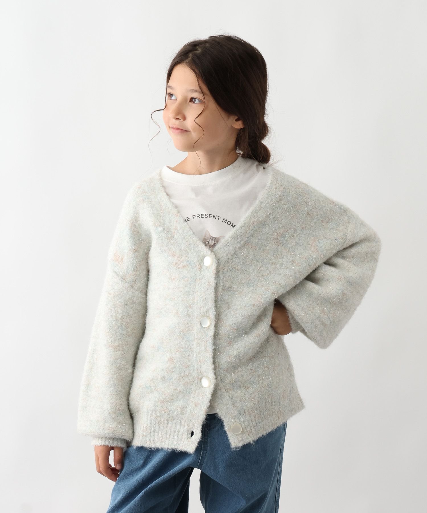 【SALE／30%OFF】GLOBAL WORK 洗えるMIXニットラメカーデ/キッズ/599745 グローバルワーク トップス カーディガン パープル ベージュ グリーン 2