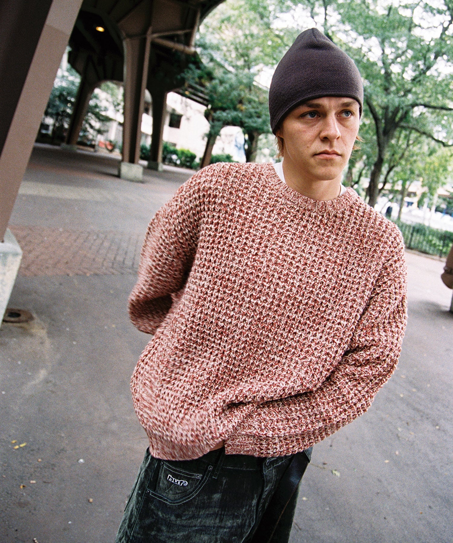 HUF 1984 MELANGE SWEATER/ HUF ハフ セーターニット ハフ トップス ニット ブラウン ブラック【送料無料】