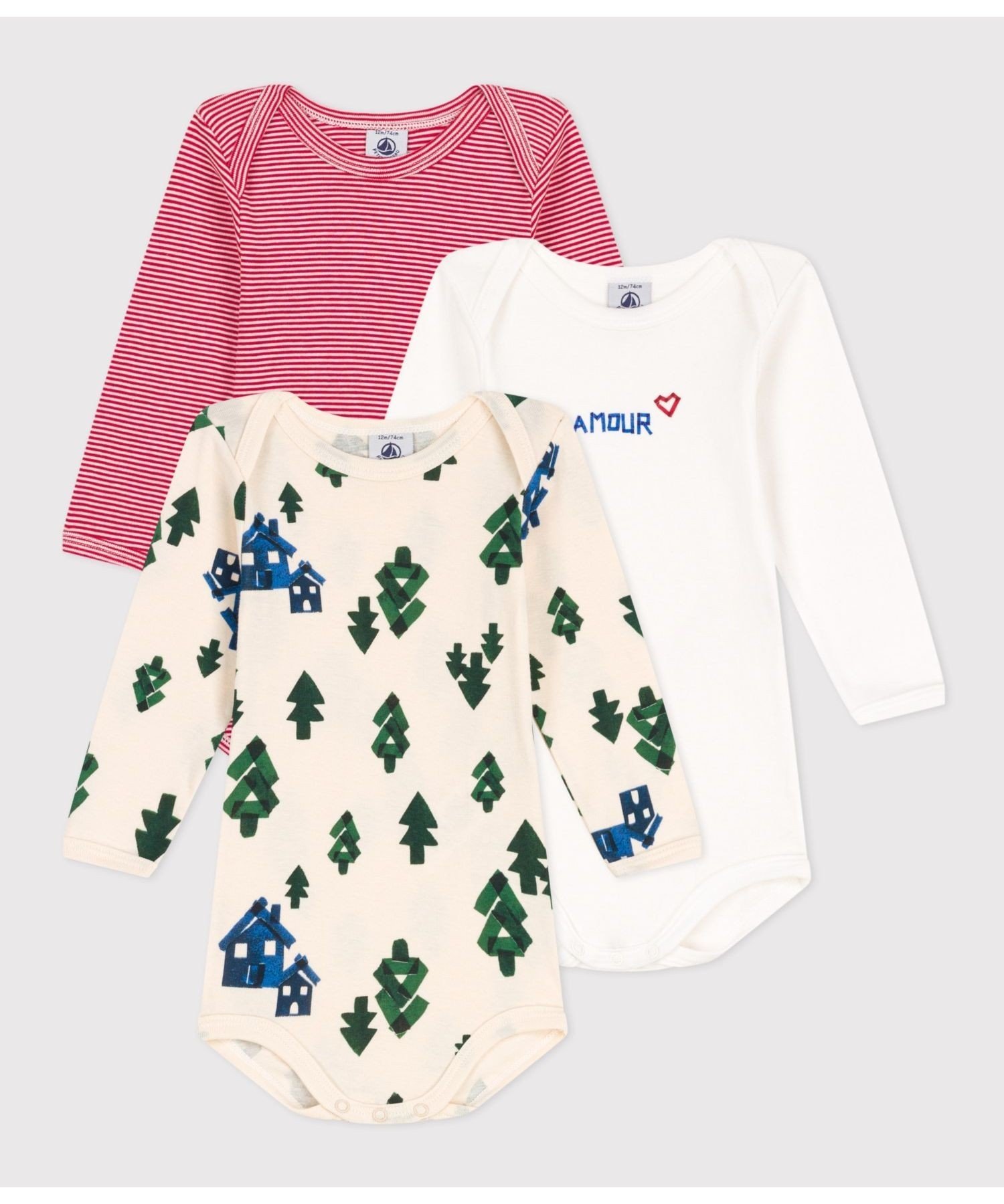 プチバトー ベビー服 男の子 【SALE／30%OFF】PETIT BATEAU 長袖ボディ3枚組 プチバトー マタニティウェア・ベビー用品 ロンパース・カバーオール【送料無料】