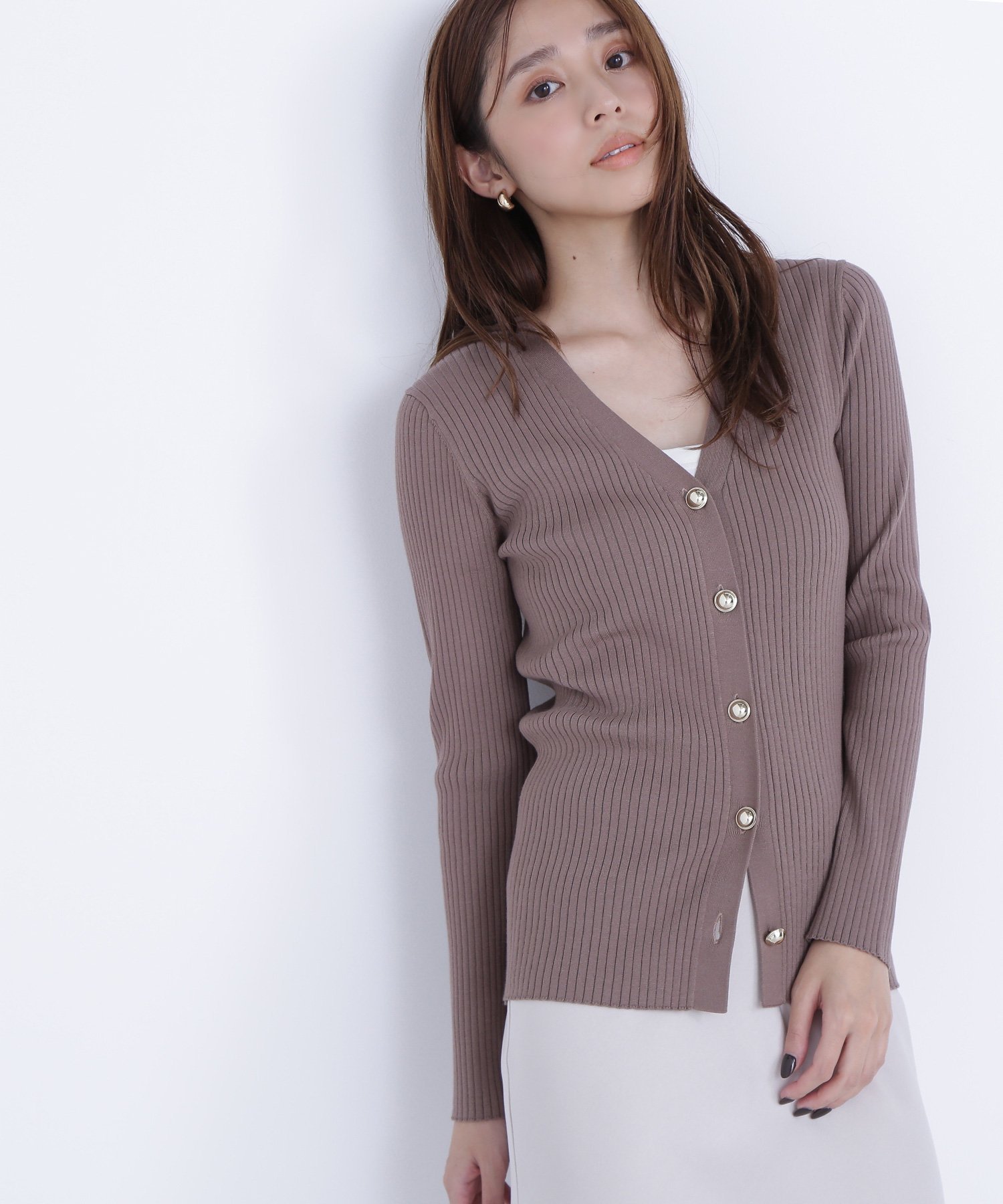楽天市場】リブカーディガン（カラーブラウン）（トップス
