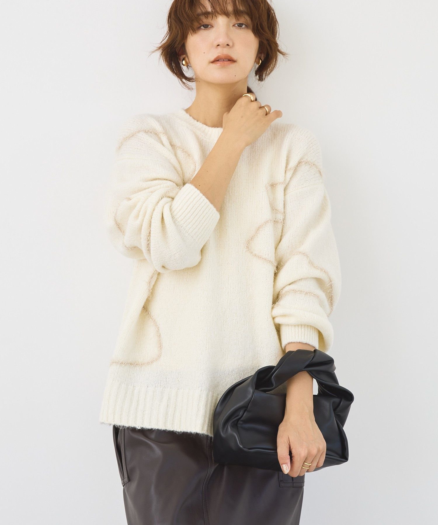 AMERICAN HOLIC ニュアンスライン柄ニットプルオーバー アメリカンホリック トップス ニット ホワイト グレー ブラック ブラウンのサムネイル