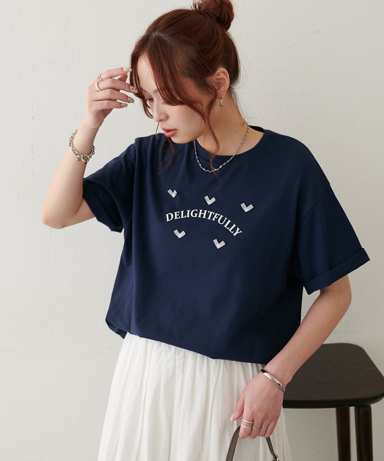 【WEB限定】ハートロゴTシャツ ディスコート トップス カットソー・Tシャツ ネイビー ホワイト