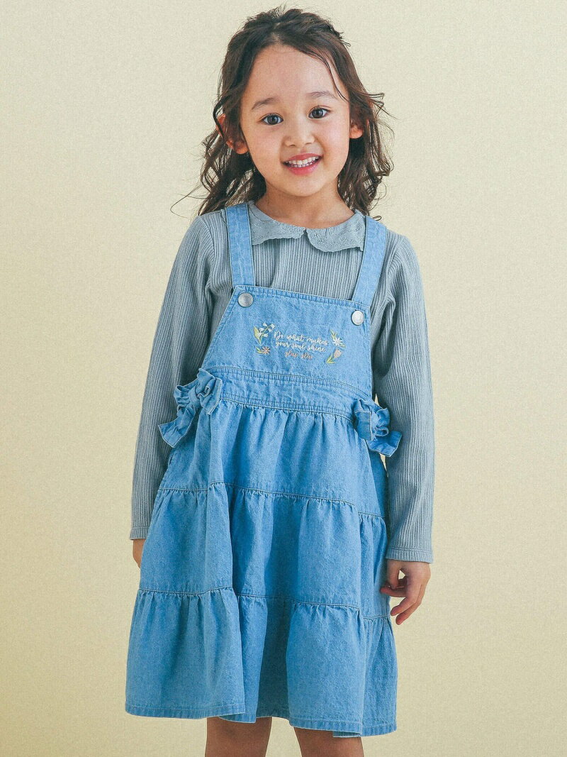 【SALE／30%OFF】SLAP SLIP 花 刺繍 ティアード デニム ジャンスカ (90~130cm) ベベ オンライン ストア ワンピース・ドレス シャツワンピース ネイビー ブルーのサムネイル