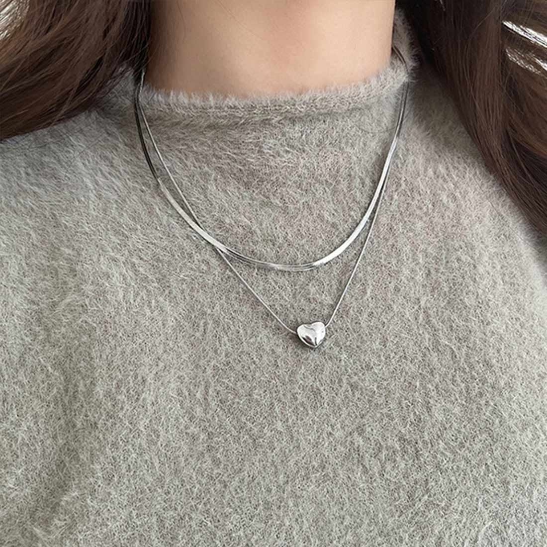 【SALE／20%OFF】Forcement ハートモチーフネックレス&スネークチェーン2連ネックレス メゾンドラティール アクセサリー・腕時計 ネックレス シルバー