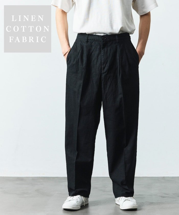 LINEN COTTON EASY SLACKS フリークスストア パンツ スラックス・ドレスパンツ ブラック ネイビー ブラウン グレー ホワイト