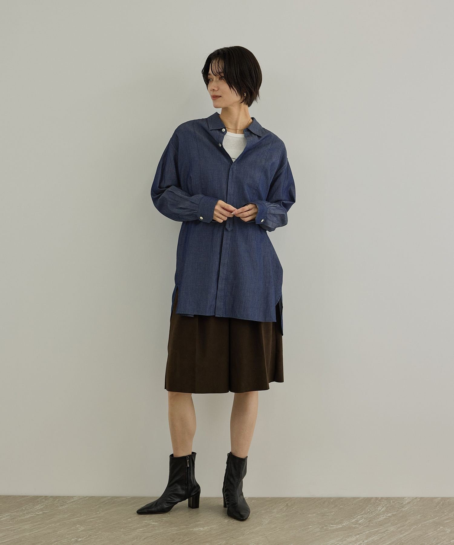 SALON adam et rope' 3ozデニムドレスシャツ サロン アダム エ ロペ トップス シャツ・ブラウス ブラック ブルー