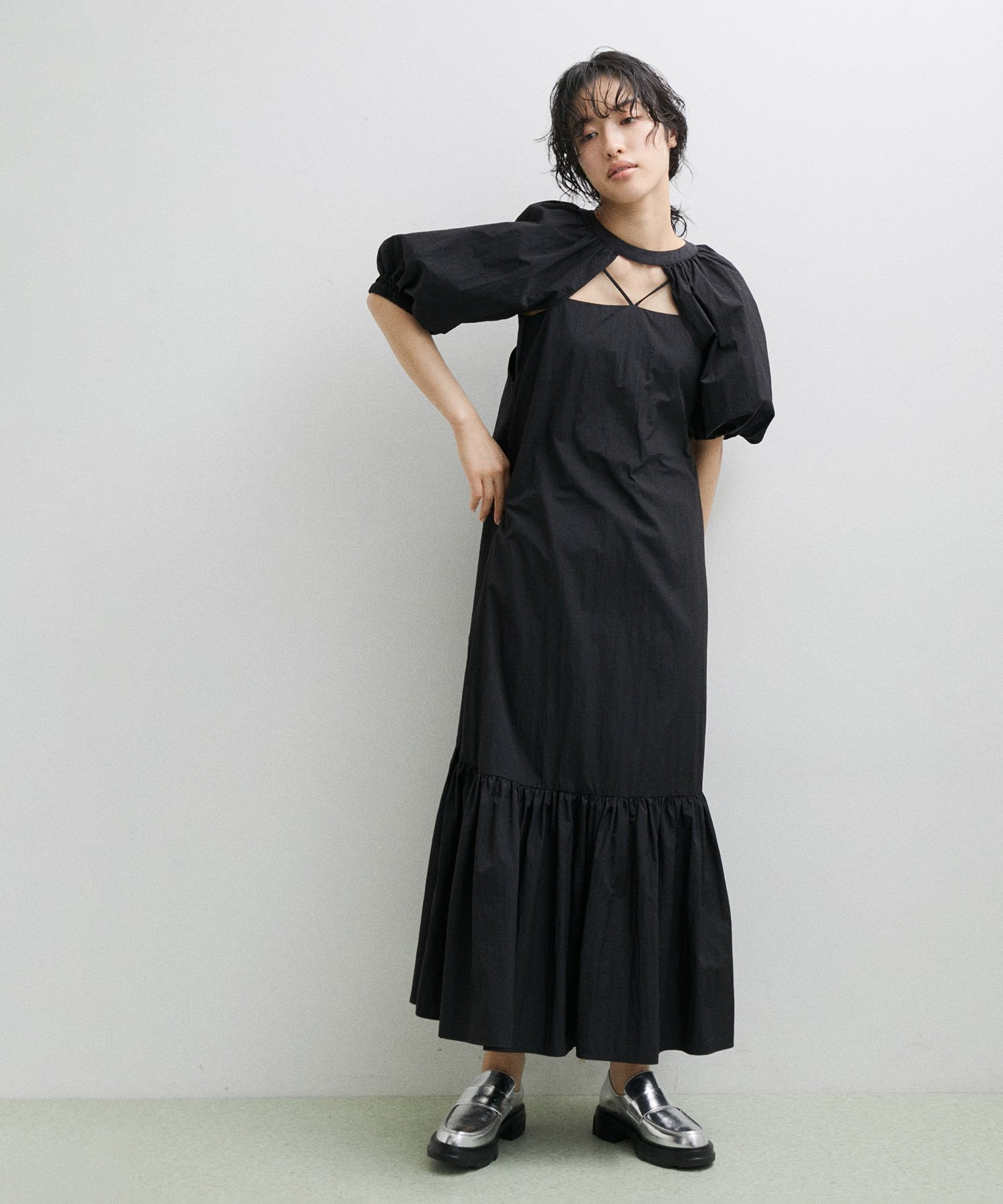 【SALE／50%OFF】ADAM ET ROPE' FEMME ＜SETアイテム＞ボレロスリーブセットキャミワンピース アダムエロペ ワンピース・ドレス ワンピース ブラック オレンジ【送料無料】