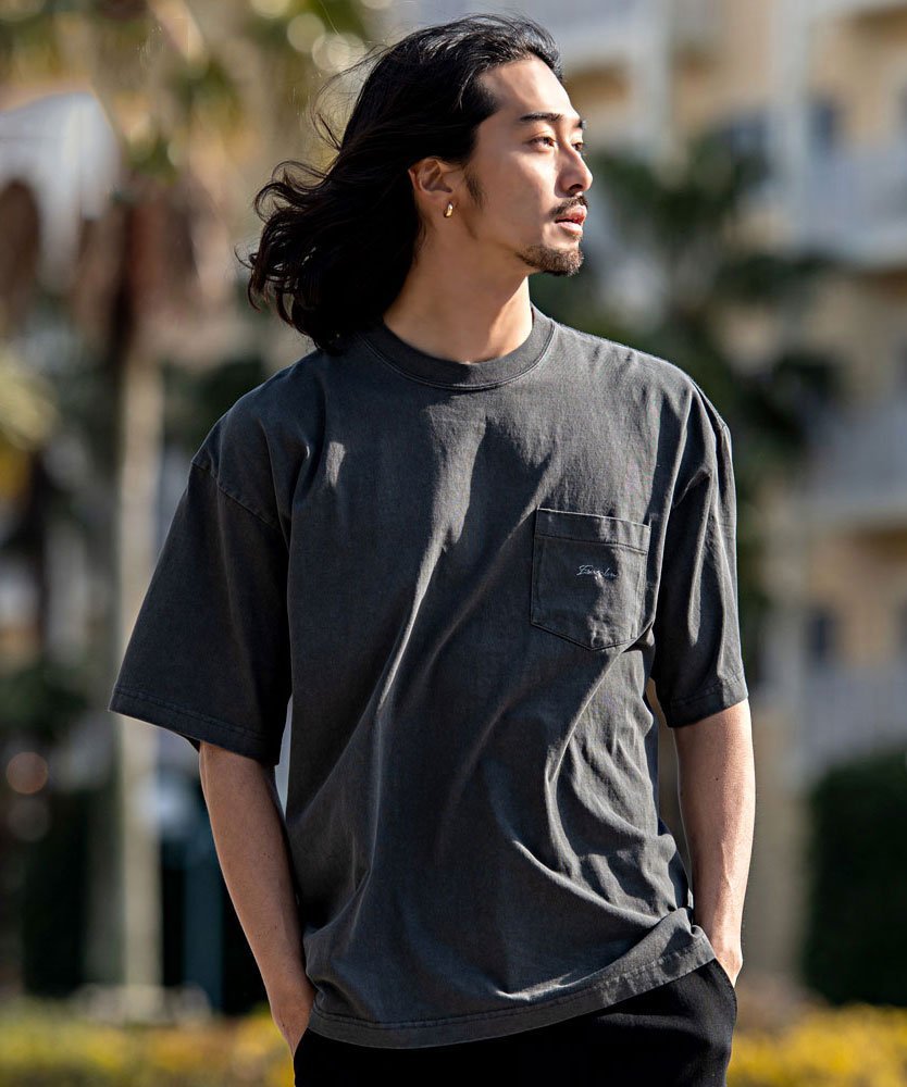 CavariA クルーネック ピグメント刺繍半袖Tシャツ シルバーバレット トップス カットソー・Tシャツ ベージュ ネイビー ブラック