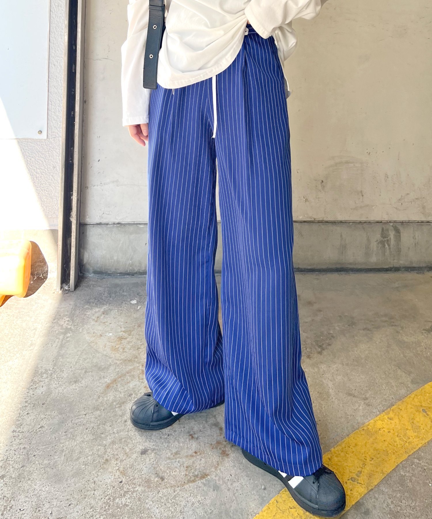 Futier Land レイヤード風ストライプパンツ フューティアランド パンツ スラックス・ドレスパンツ ブルー ブラック ベージュ【送料無料】